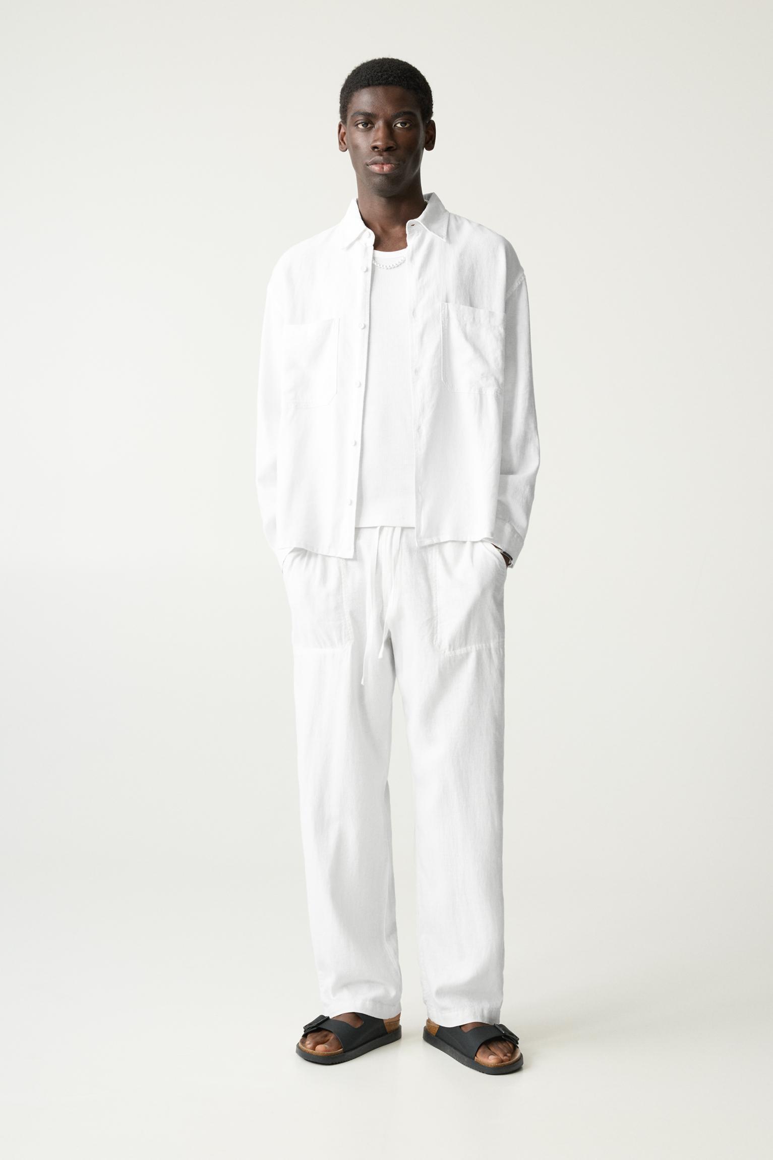 Long sleeve linen blend shirt Product Image