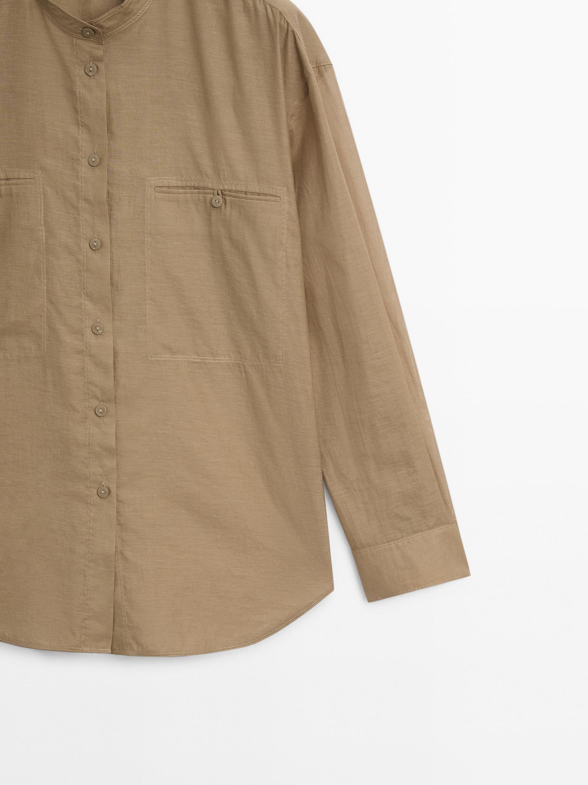 Long shirt with stand collar Product Image