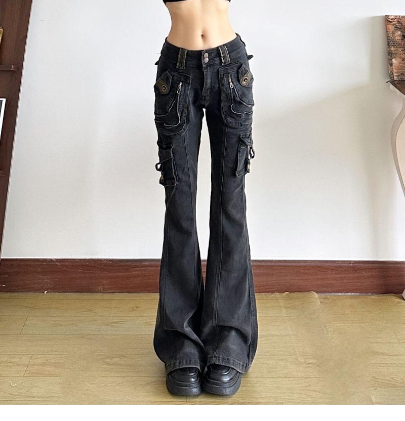 Low Waist Washed Bootcut Cargo Jeans Product Image