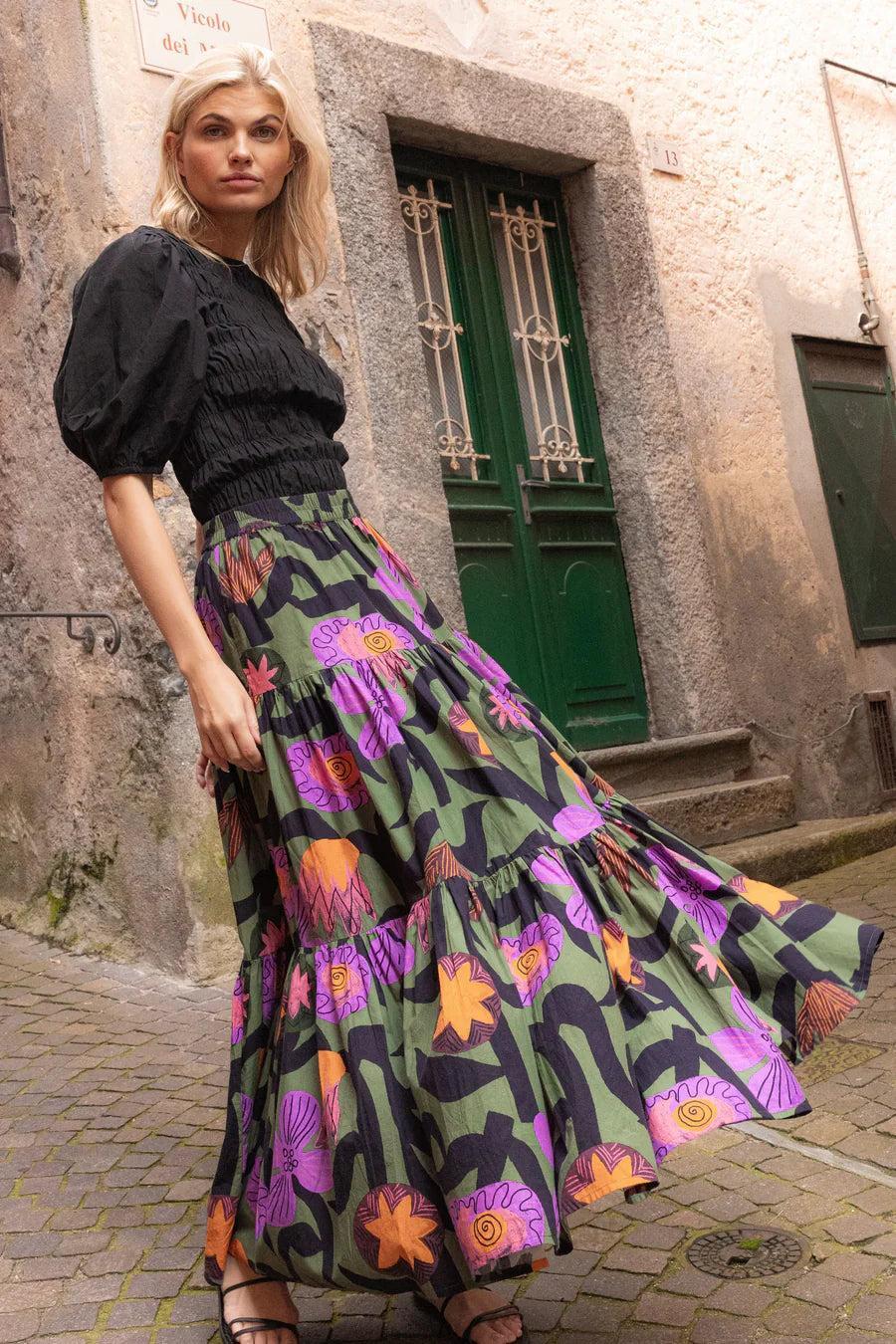 Oliphant Tiered Maxi Skirt-Olive Bergen Product Image