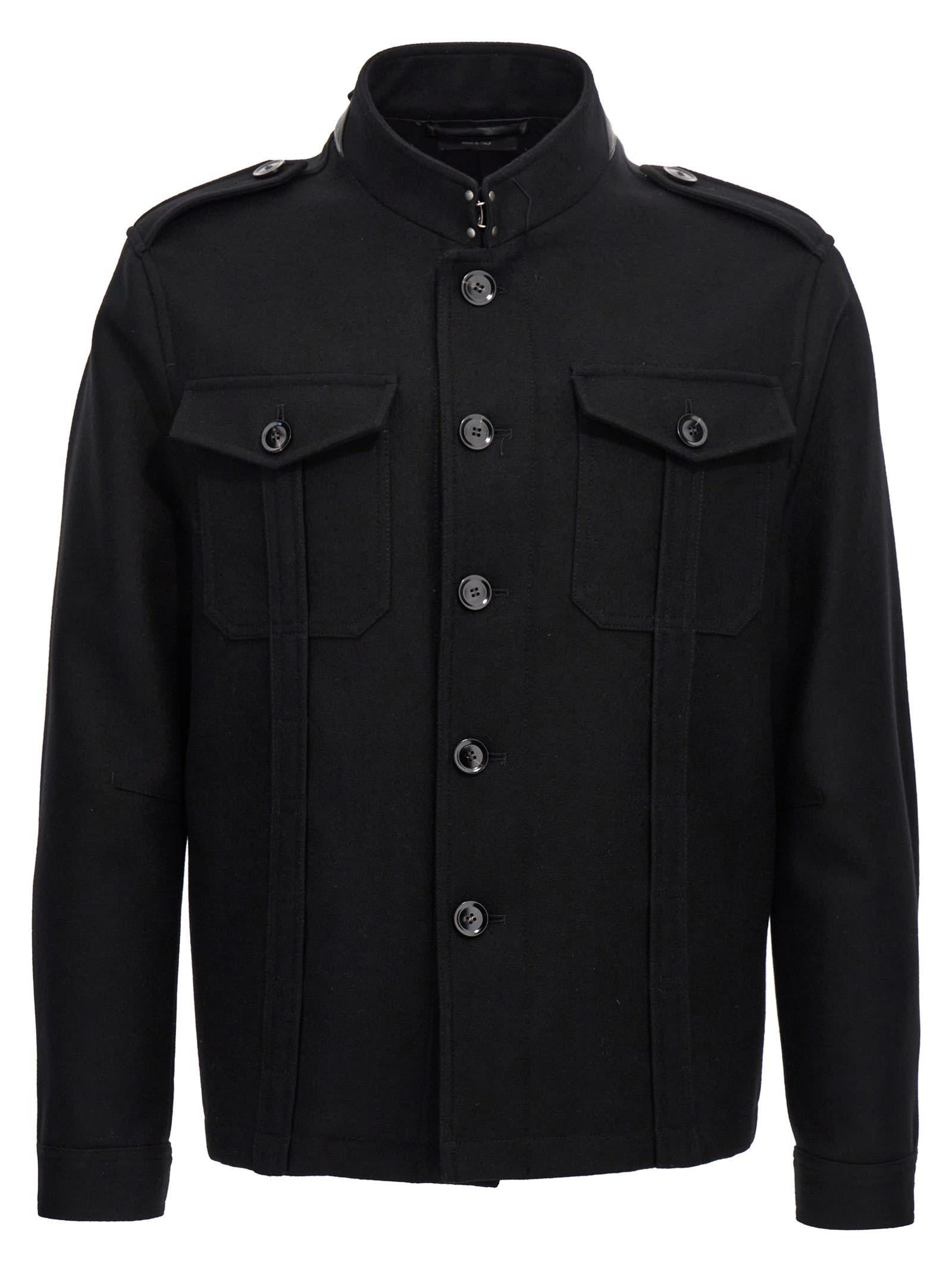 TOM FORD Japanese Felt Stand Collar Casual Jacket In Black Product Image