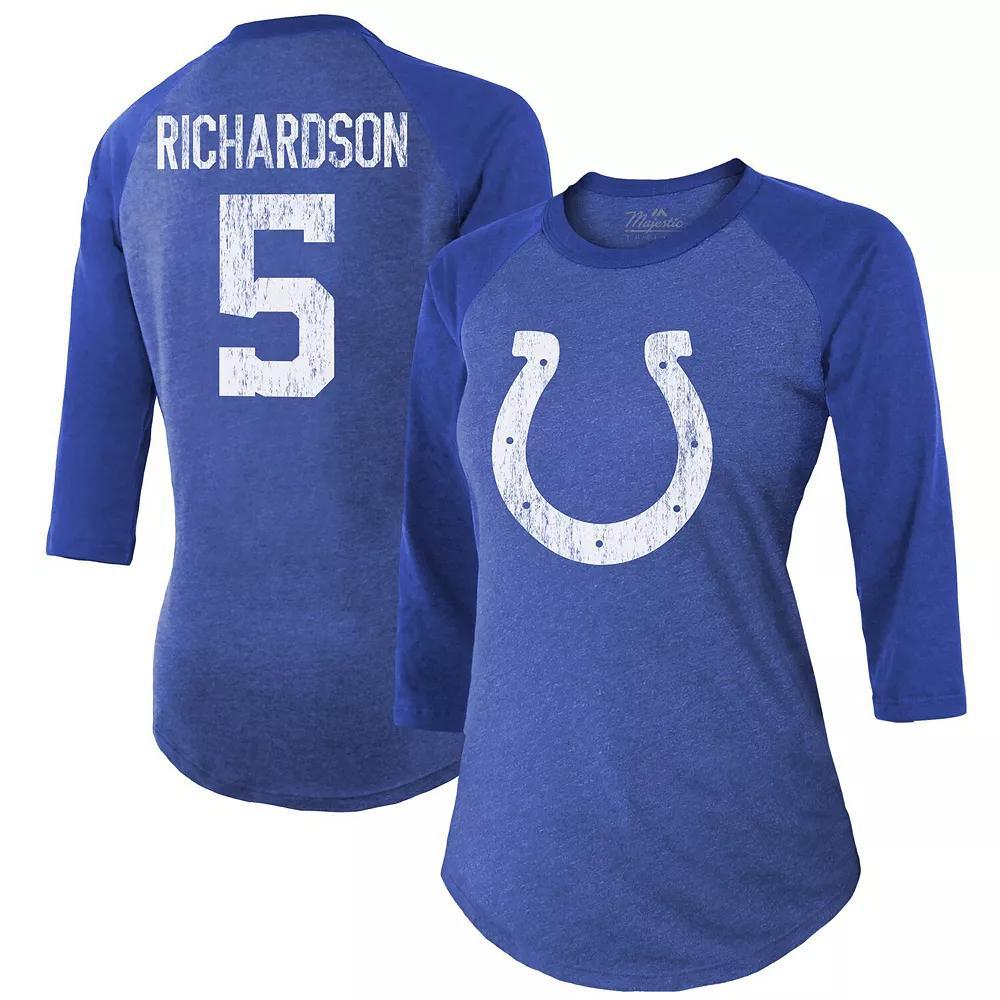 Women's Majestic Threads Anthony Richardson Royal Indianapolis Colts Player Name & Number Tri-Blend 3/4-Sleeve Fitted T-Shirt,  Product Image