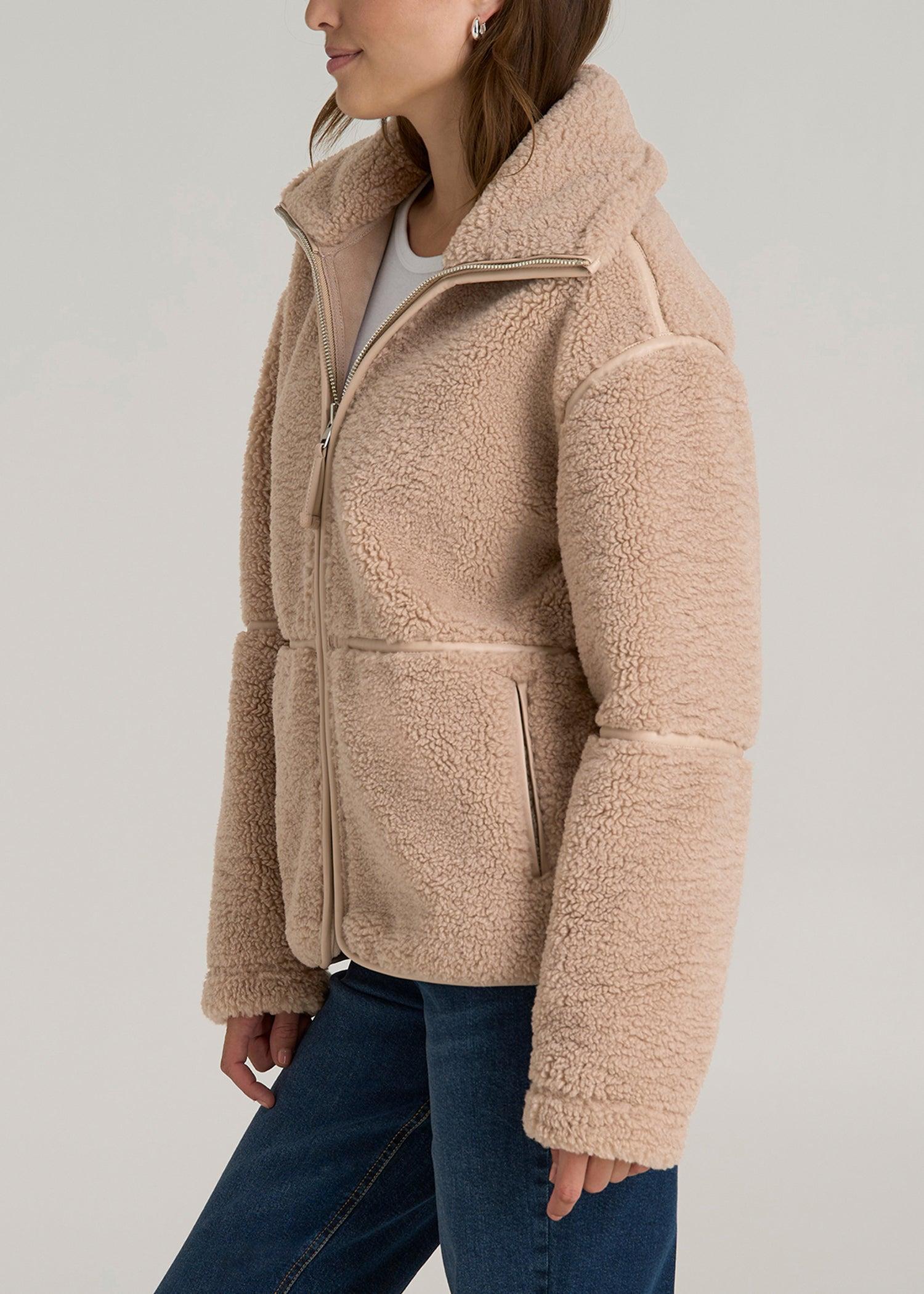 Relaxed Shearling Jacket for Tall Women in Warm Taupe Product Image