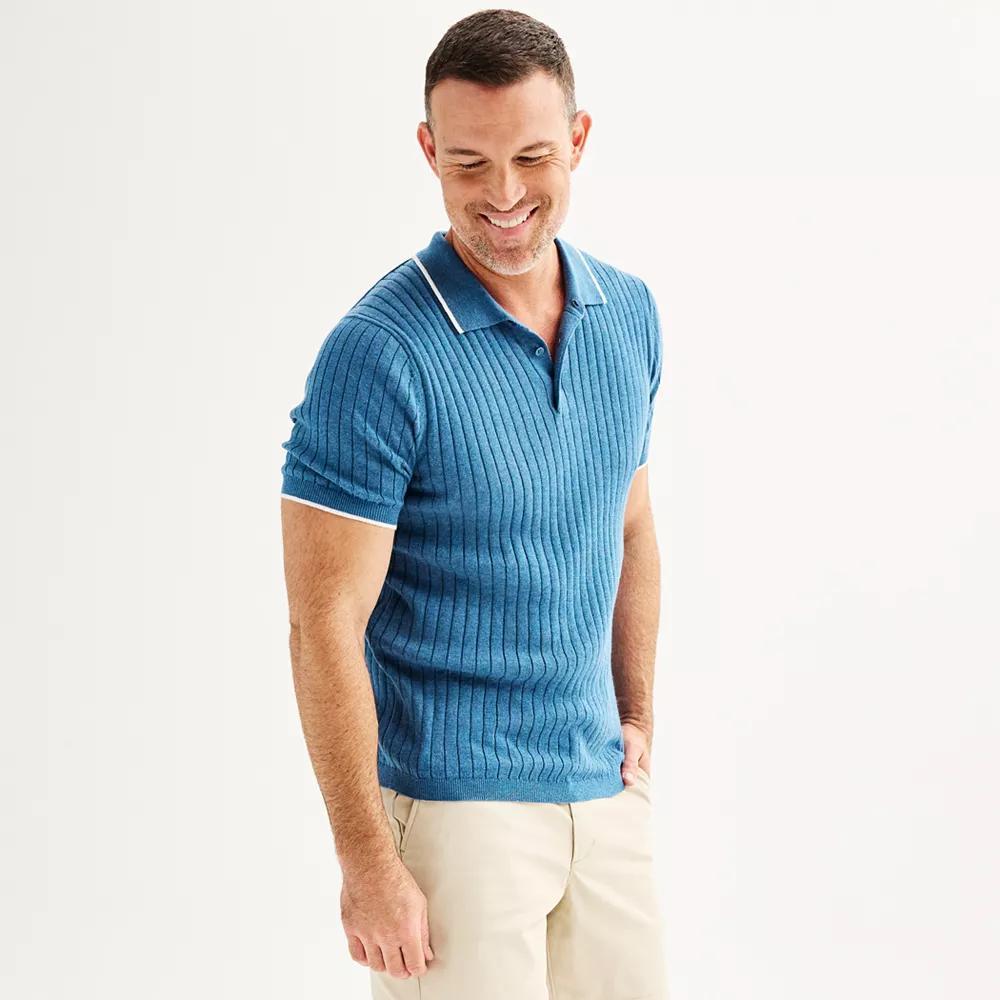 Men's Sonoma Goods For Life® Tipped Sweater Polo, Size: XXL, Blue Product Image