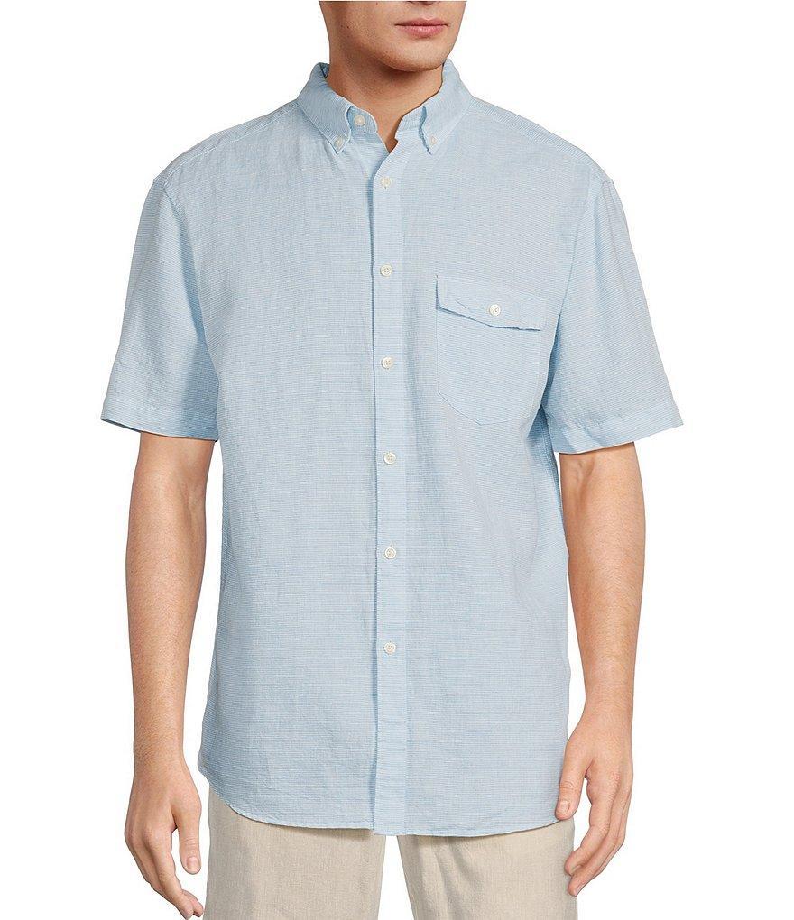 Roundtree & Yorke Short Sleeve Solid Linen Blend Sport Shirt Product Image