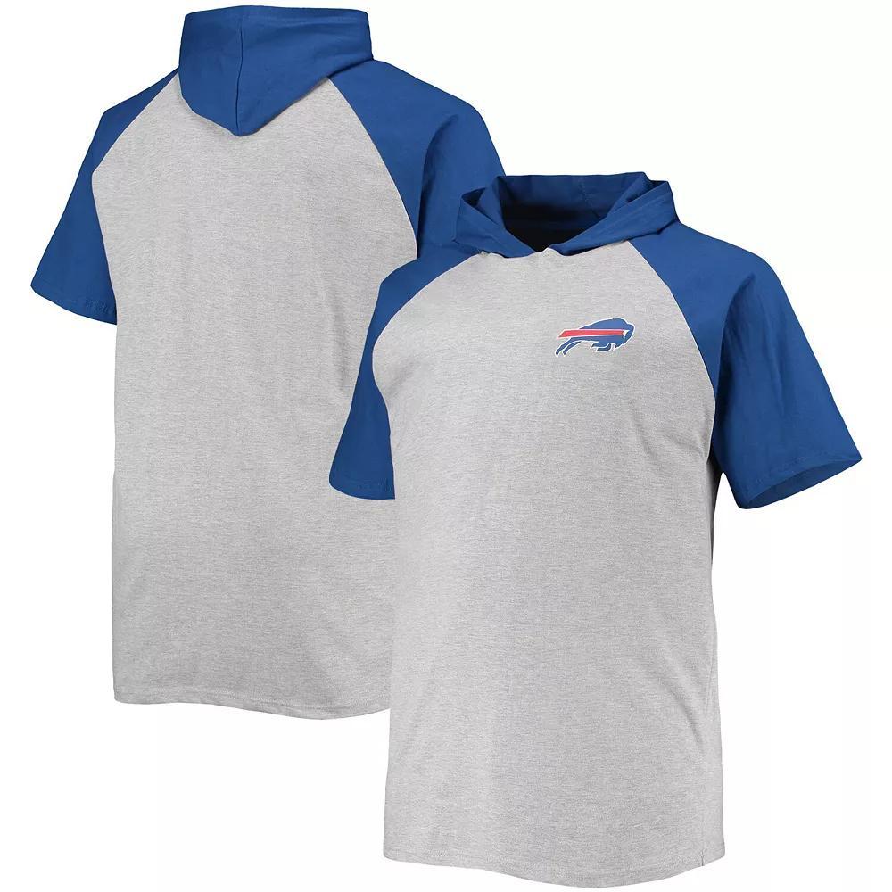 Men's Heathered Gray/Royal Buffalo Bills Big & Tall Raglan Short Sleeve Pullover Hoodie, Size: 2XLT, Grey Product Image