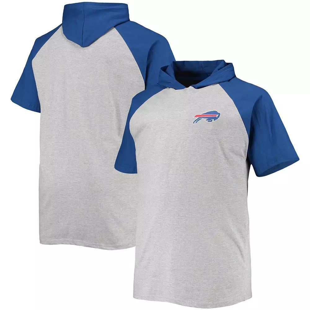 Men's Heathered Gray/Royal Buffalo Bills Big & Tall Raglan Short Sleeve Pullover Hoodie, Size: 2XLT, Grey Product Image