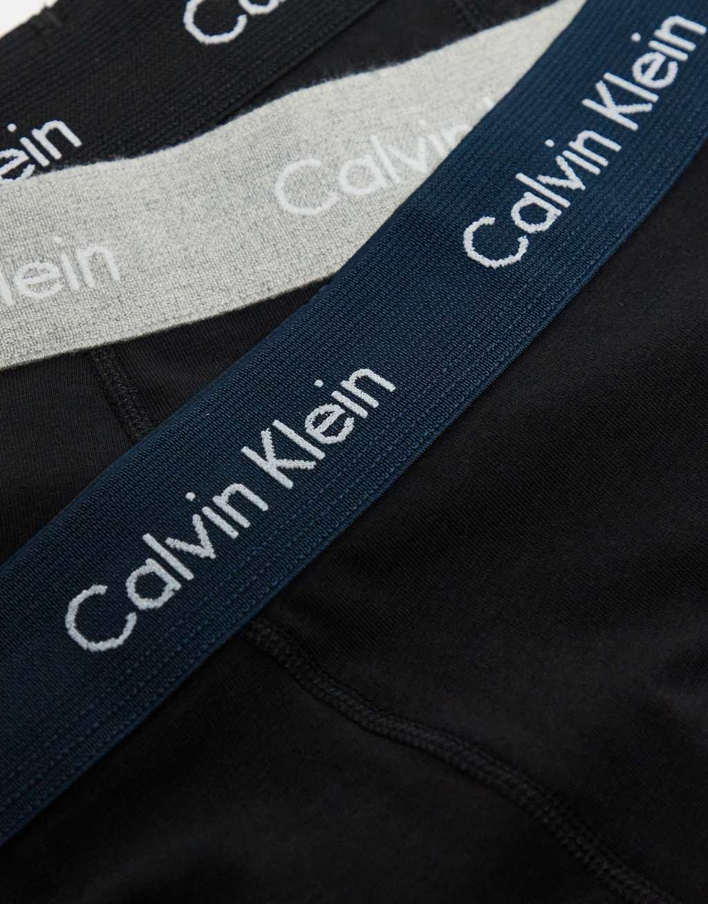 Calvin Klein Cotton Stretch 3 pack trunk with colored waistbands in black Product Image