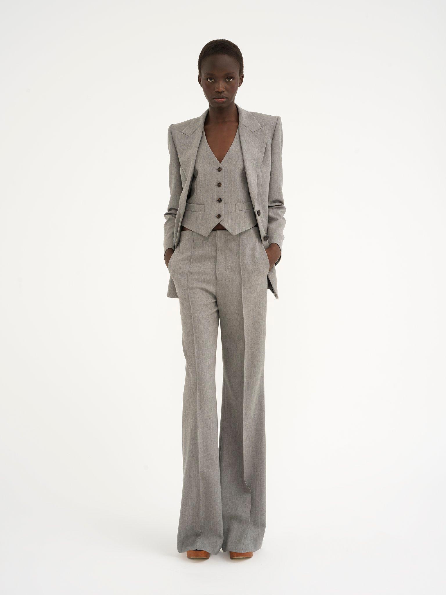 Flare pants in wool grain de poudre Product Image