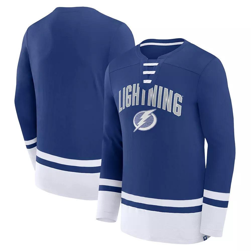 Men's Fanatics Branded Blue Tampa Bay Lightning Back Pass Lace-Up Long Sleeve T-Shirt, Size: Small, Lgh Blue Product Image