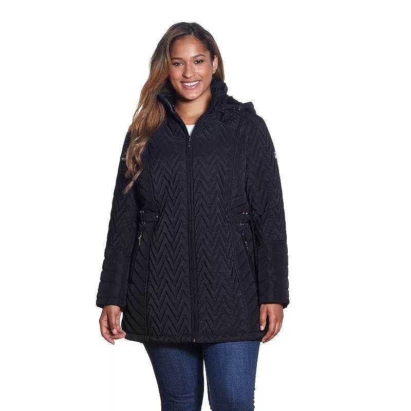 Gallery Plus Size Quilted Zip Front Faux Fur Hooded Jacket Product Image