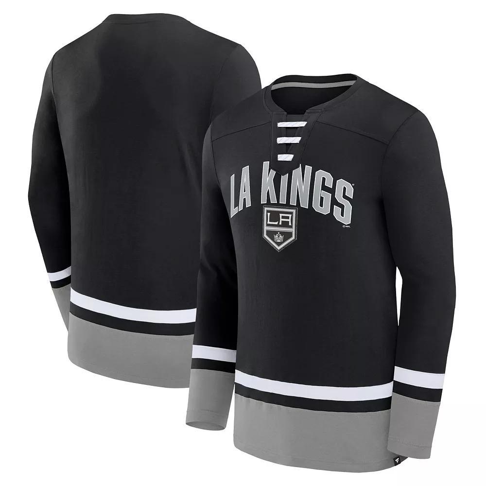 Men's Fanatics Branded Black Los Angeles Kings Back Pass Lace-Up Long Sleeve T-Shirt, Size: Large, Kgs Black Product Image