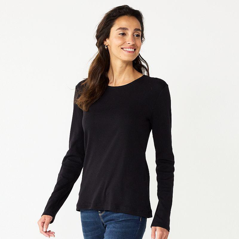 Women's Croft & Barrow® Essential Long-Sleeve Classic Crewneck Tee,  Product Image