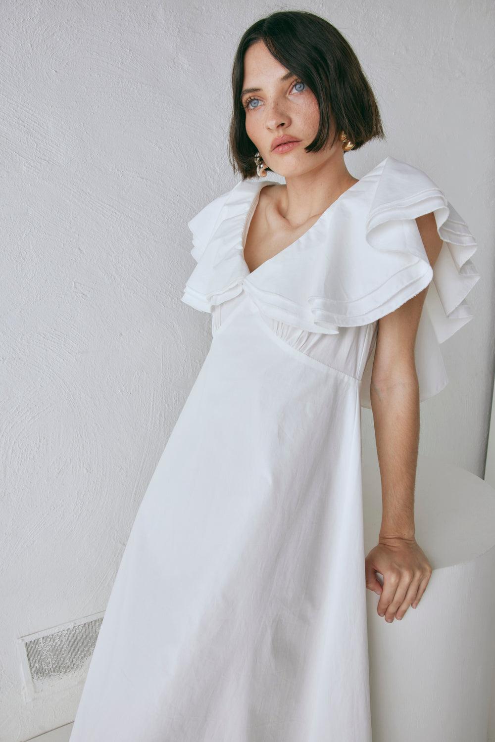 Party Nights Frill Midi Dress White Product Image