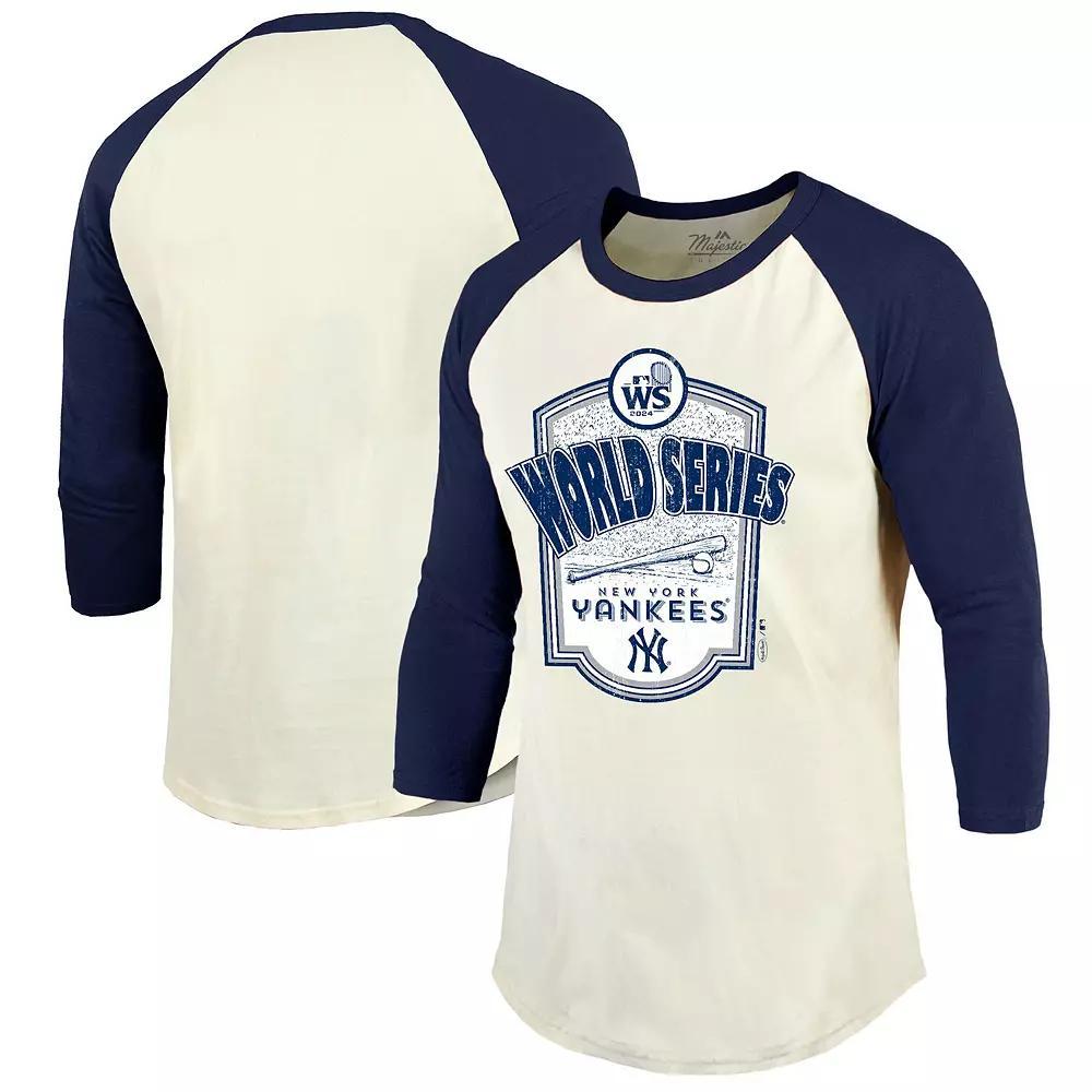Men's Majestic Threads Cream/Navy New York Yankees 2024 World Series Raglan Softhand 3/4-Sleeve T-Shirt, Size: Medium, Beige Product Image