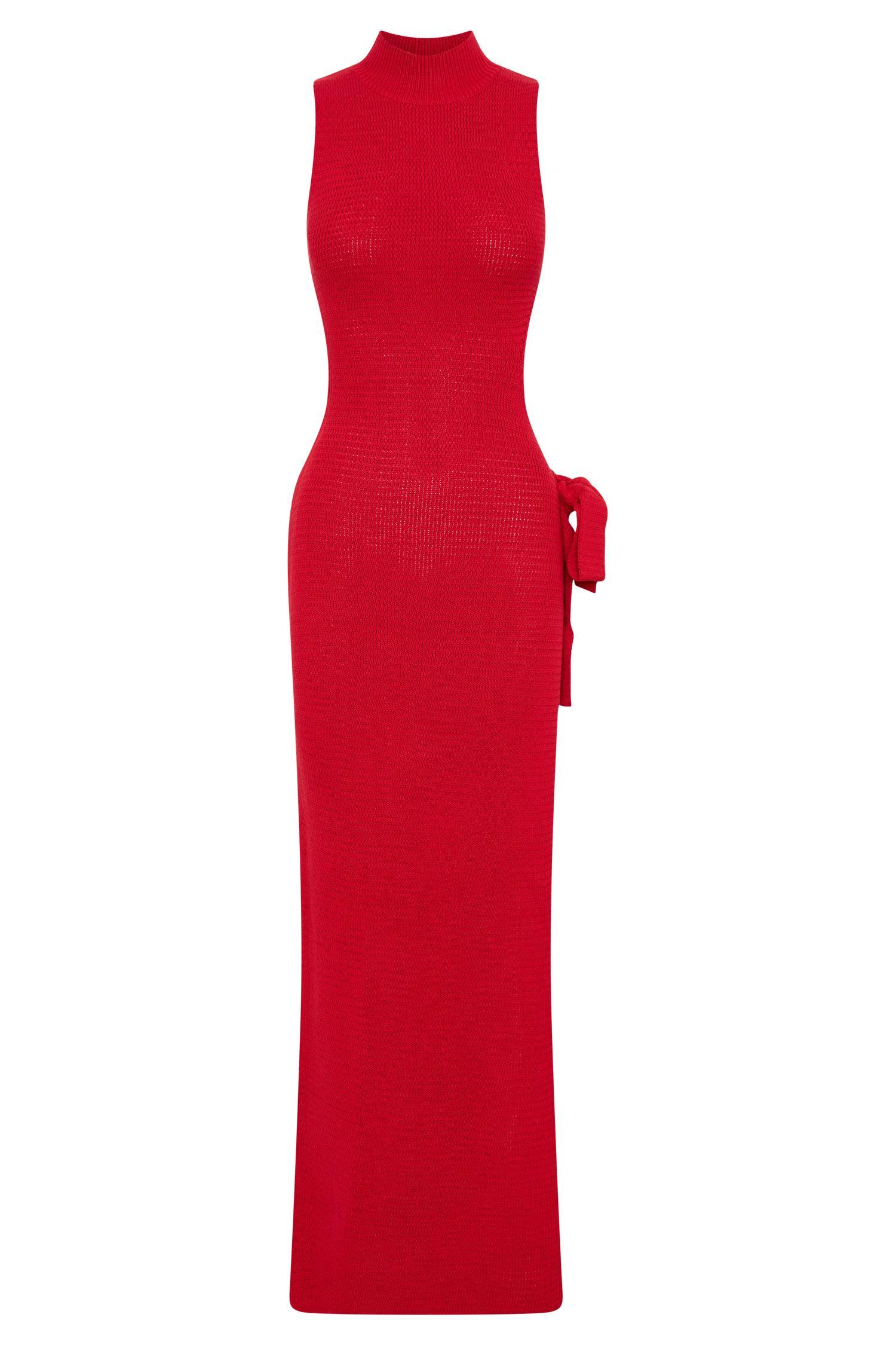 Stephanie Cut Out Knit Maxi Dress - Red Product Image