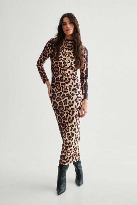 Leopard Print Long Sleeve Maxi Dress Product Image