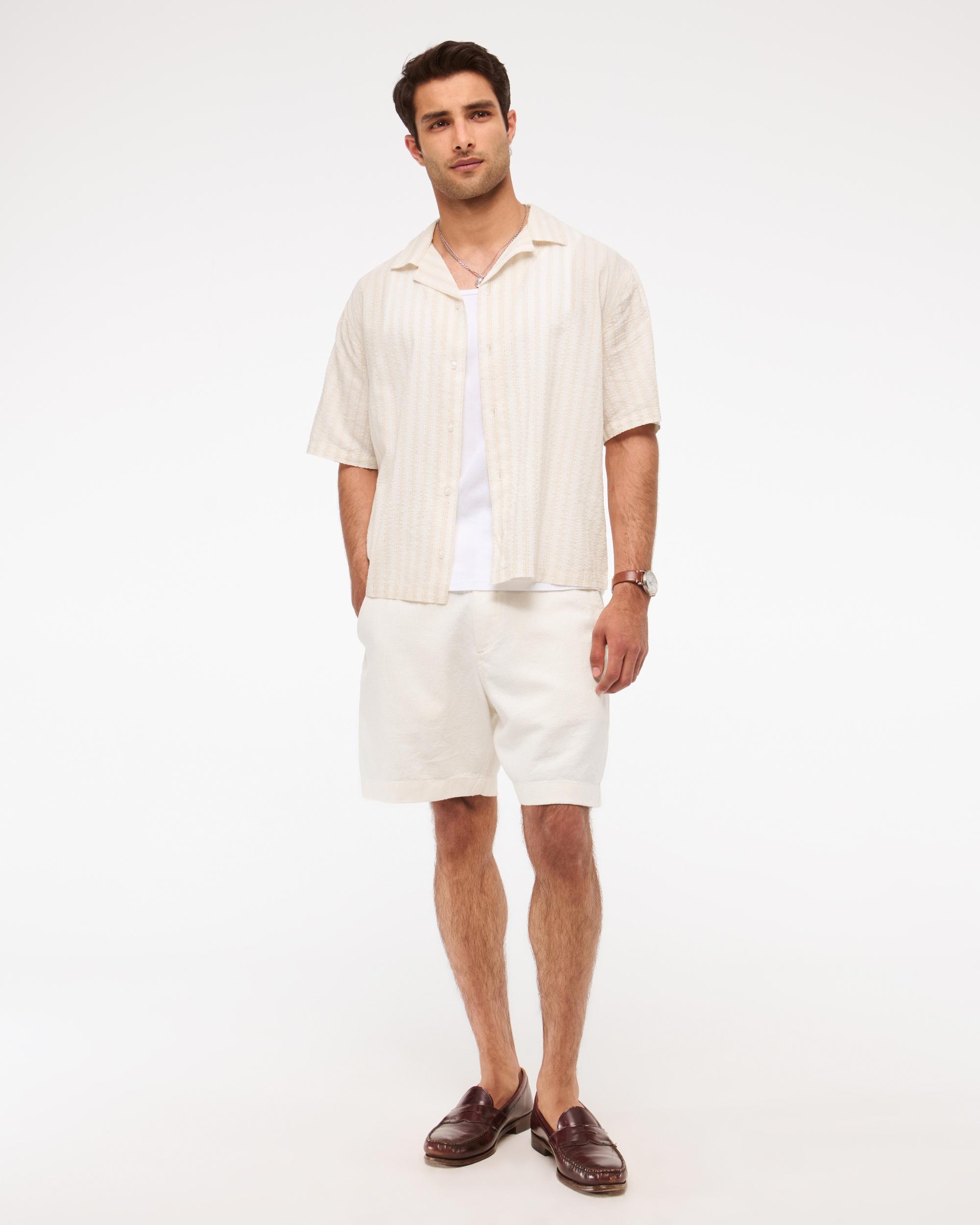 Camp Collar Cropped Seersucker Shirt Product Image