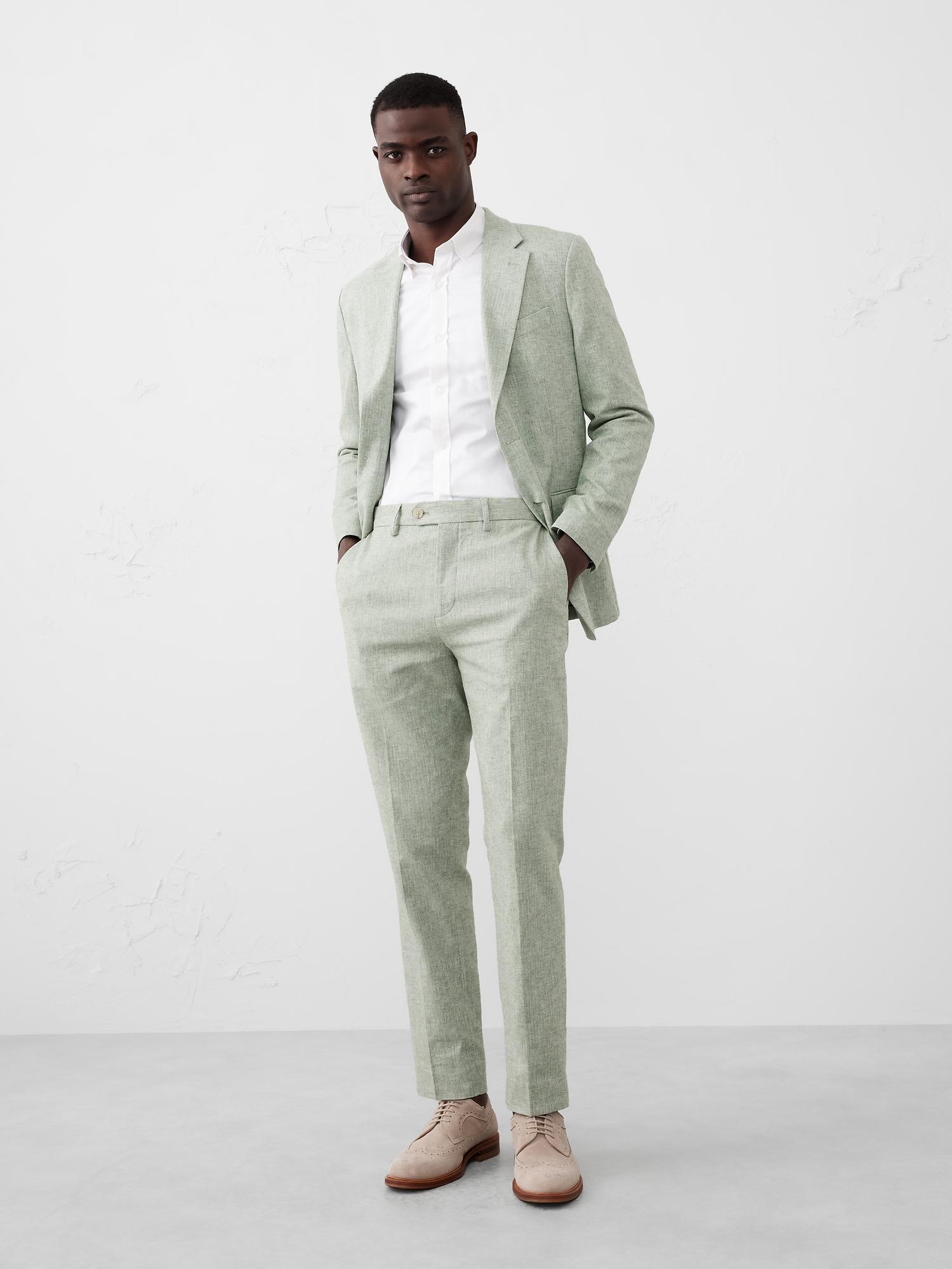 Tailored-Fit Linen-Blend Herringbone Suit Trouser Product Image