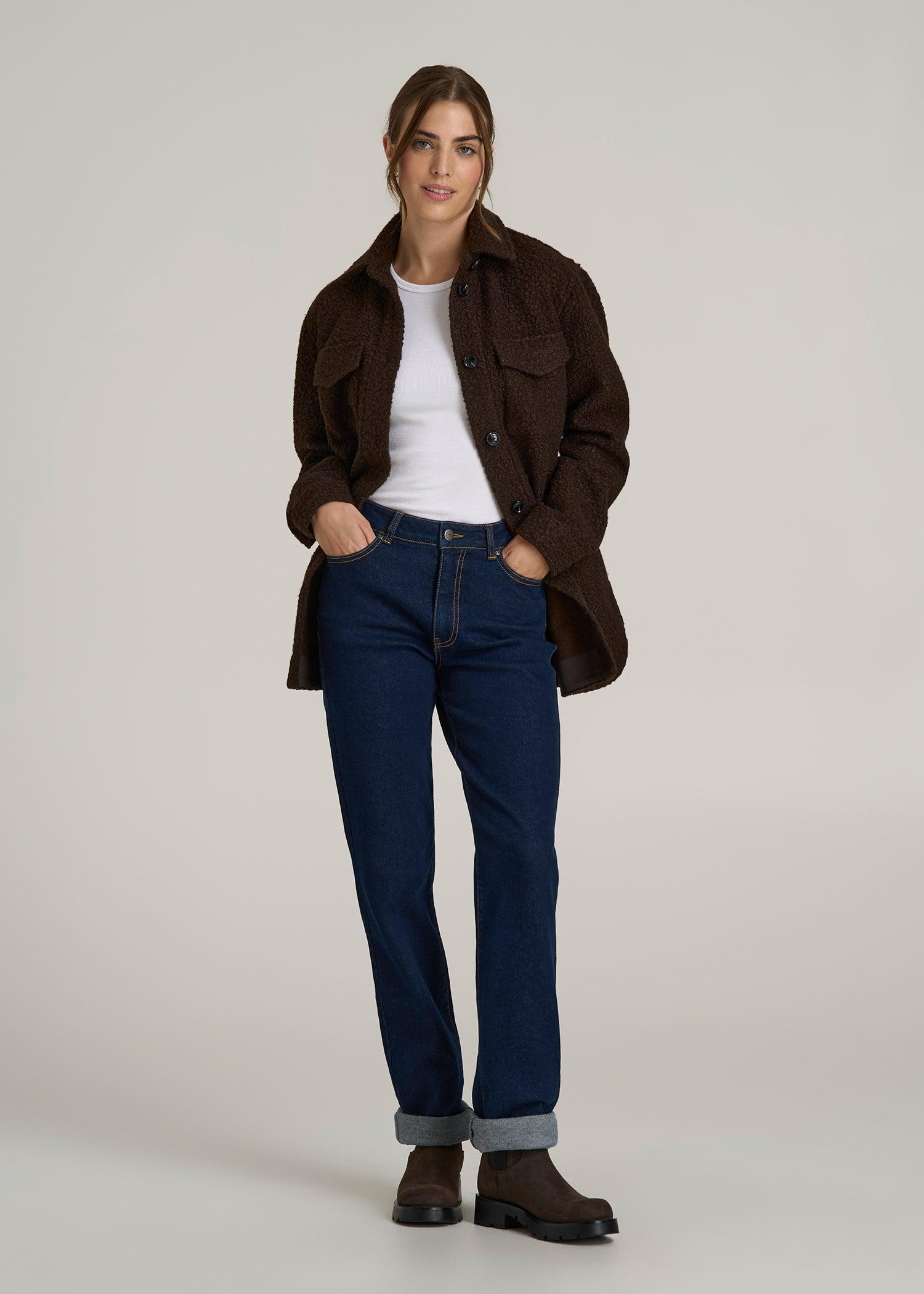 Relaxed Boucle Shacket for Tall Women in Espresso Female Product Image