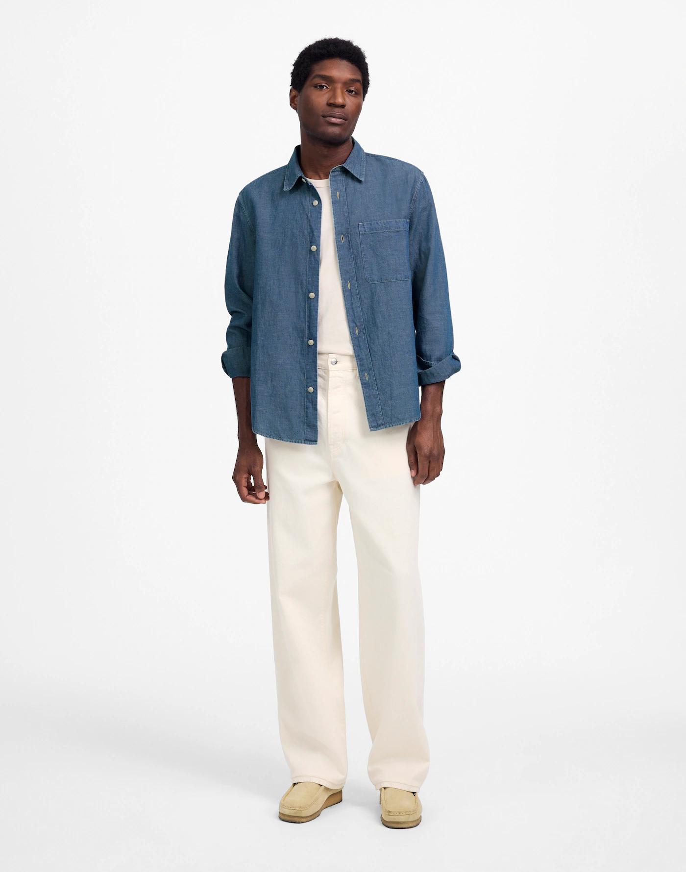 Chambray Button-Up Shirt in Cotton-Linen Blend Product Image