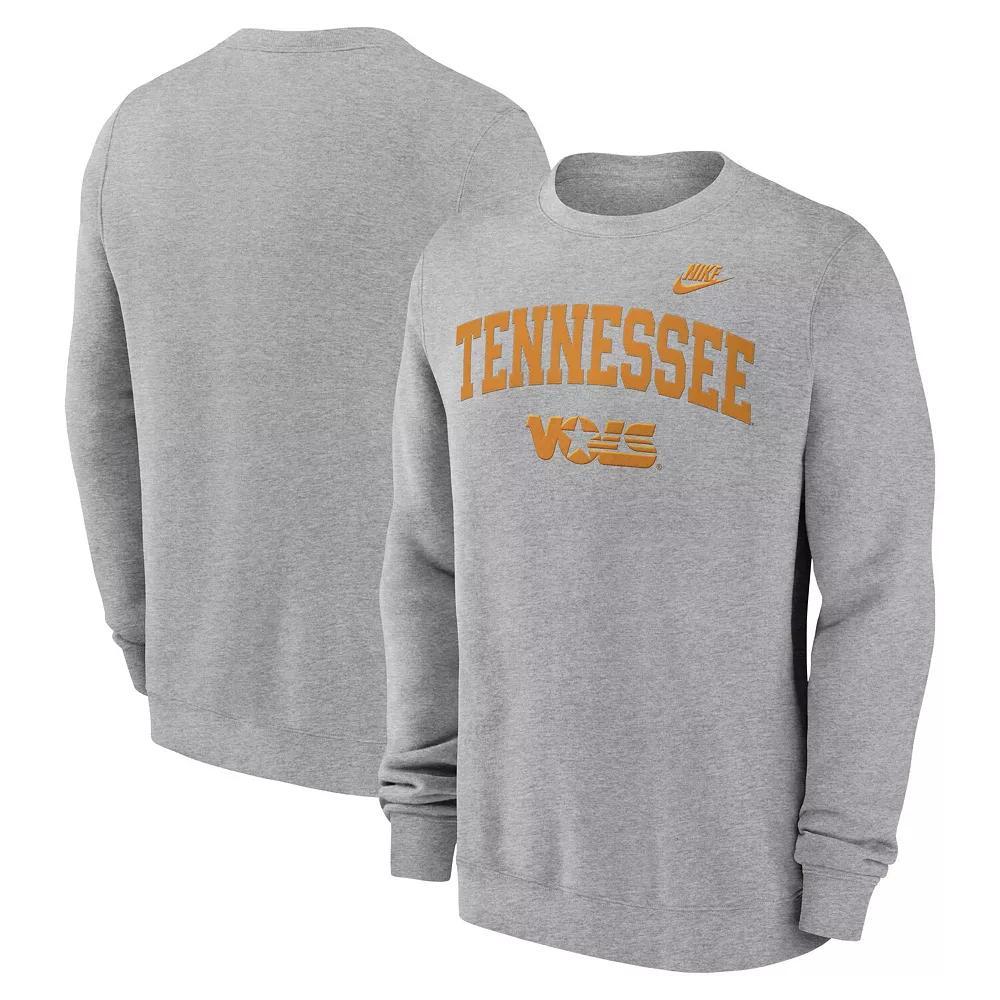 Men's Nike Heather Gray Tennessee Volunteers Legacy Classic Tackle Twill Embroidered Arch Over Logo Pullover Sweatshirt,  Product Image