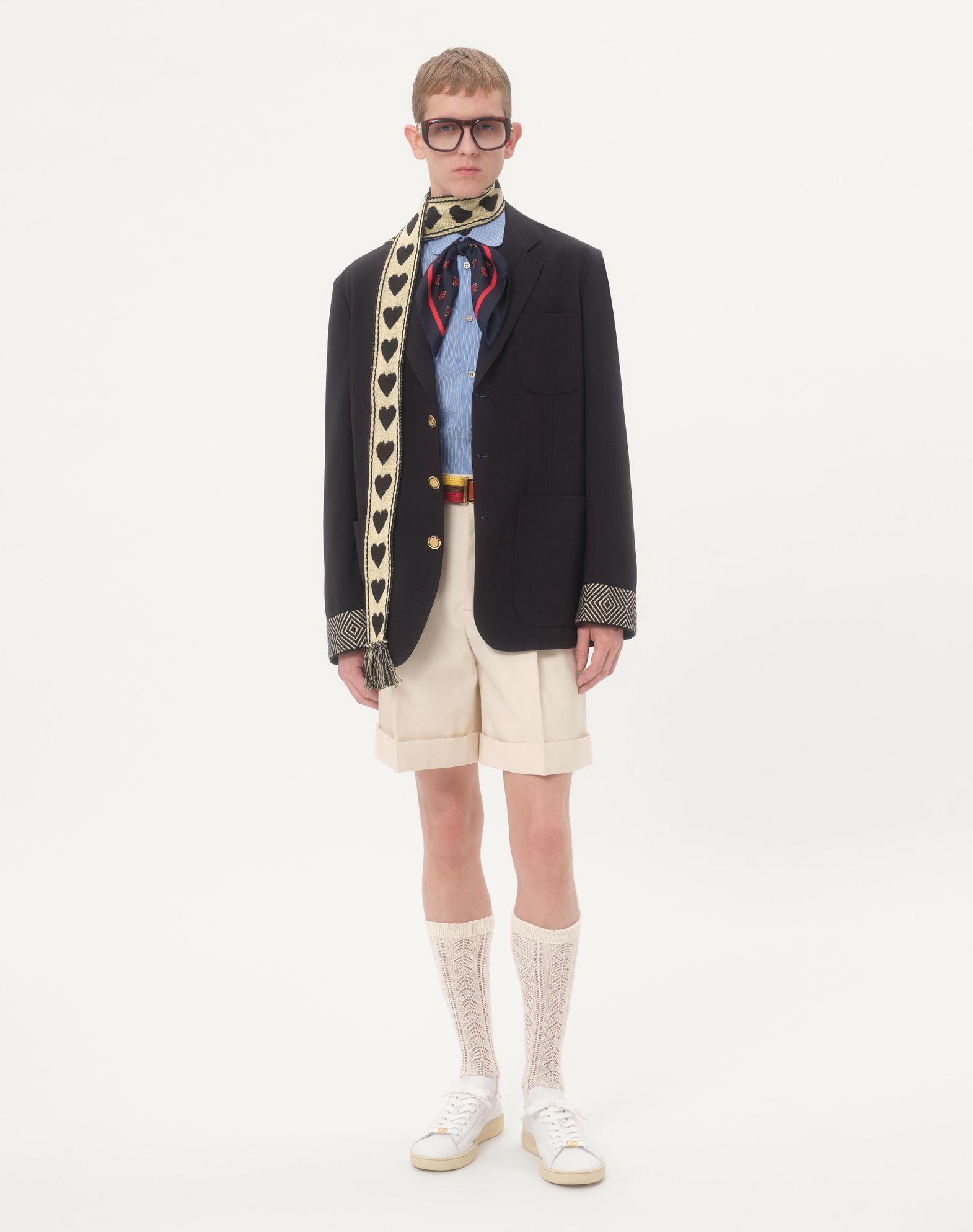 Single-Breasted Wool And Cotton Jacket With Jacquard Trimmings Product Image