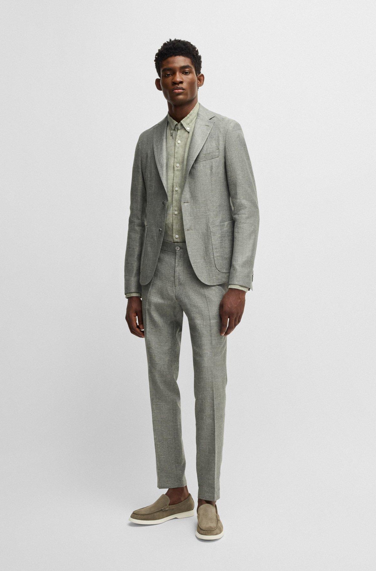 BOSS - Regular-fit button-down shirt in linen - Green Product Image