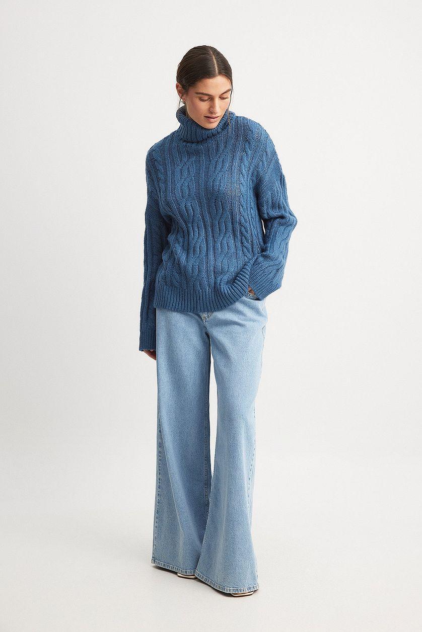 Turtleneck Knitted Cable Sweater Product Image