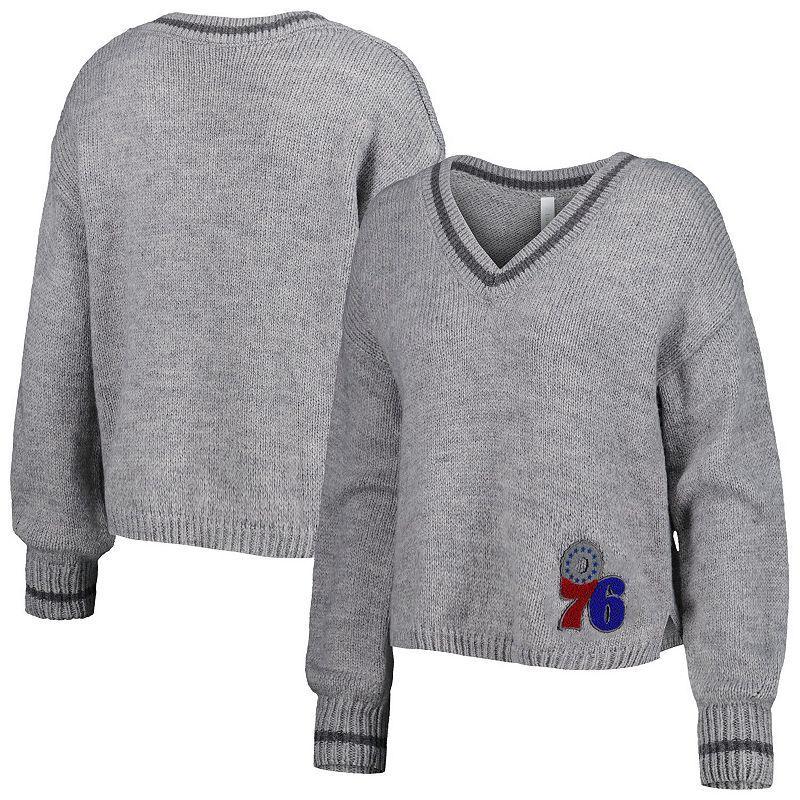 Women's Lusso Gray Philadelphia 76ers Scarletts Lantern Sleeve Tri-Blend V-Neck Pullover Sweater, Size: Small, 76r Grey Product Image