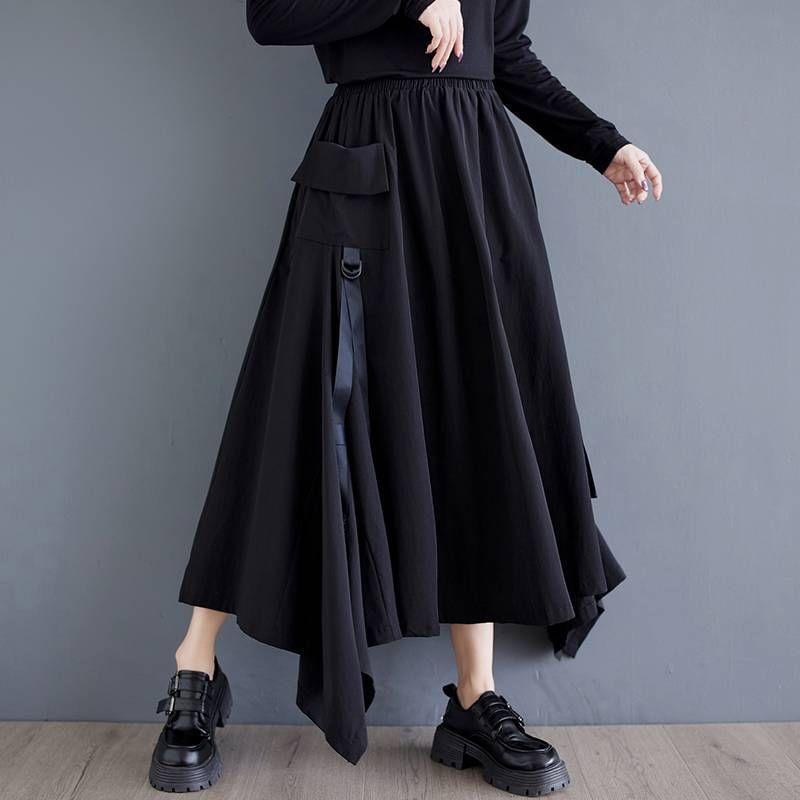 High Rise Plain Asymmetrical Maxi A-Line Skirt Product Image