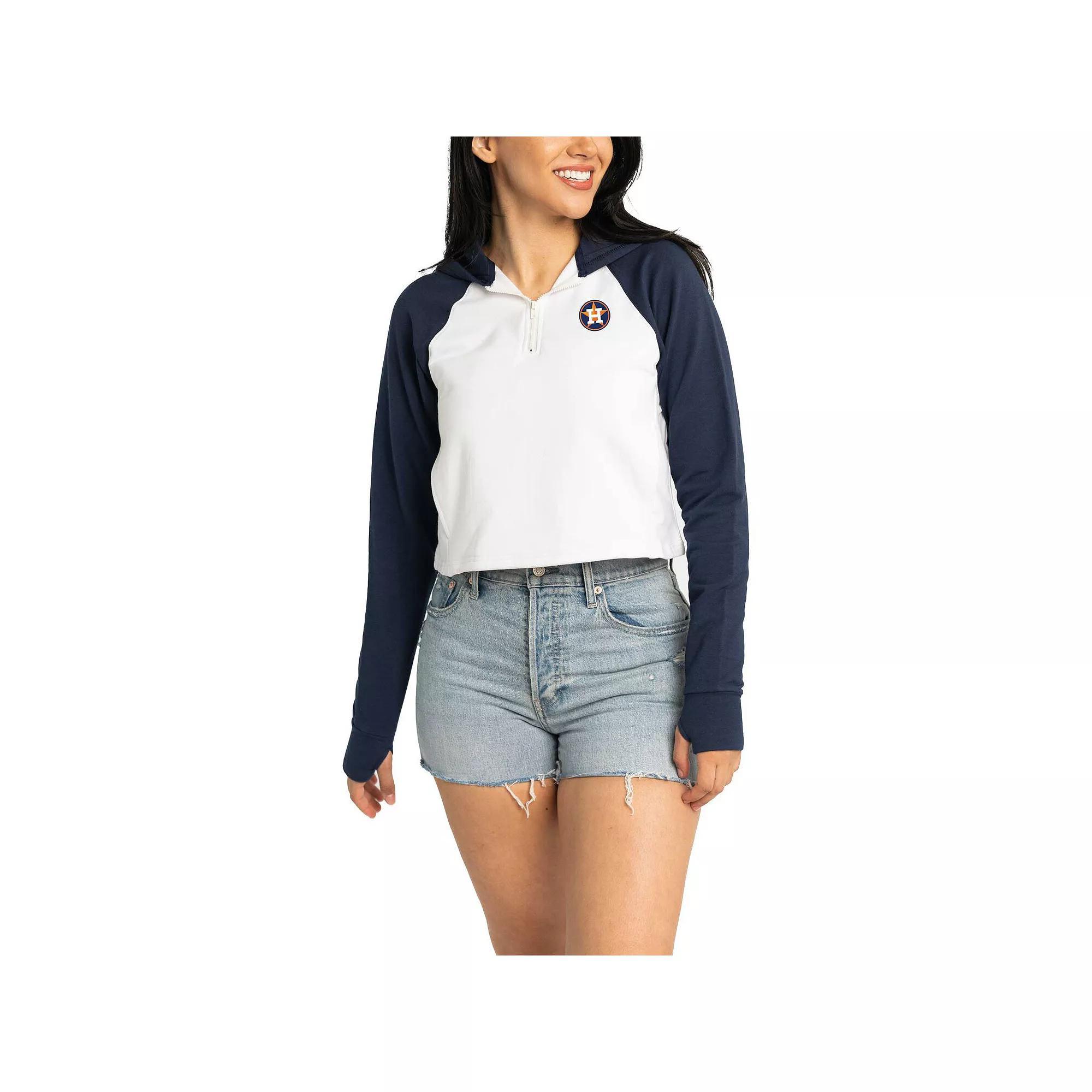 Women's Lusso White San Francisco Giants Jane Raglan Quarter-Zip Tri-Blend Cropped Pullover Hoodie,  Product Image