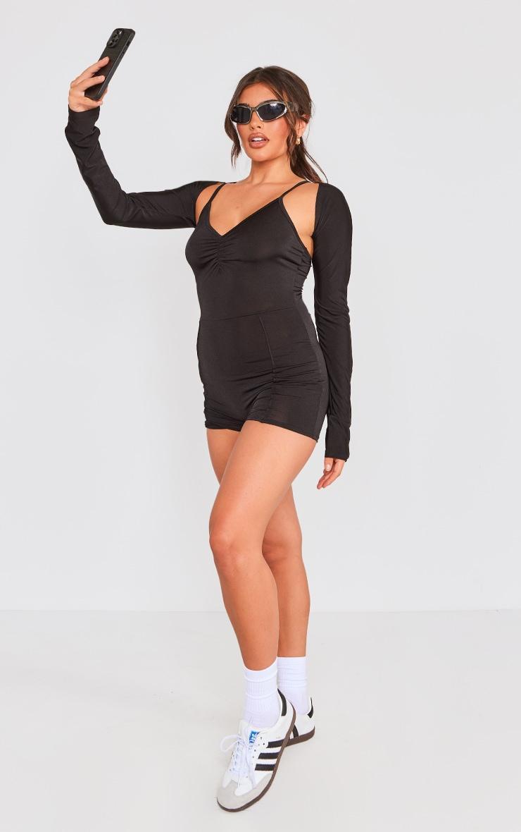 Black Open Back Romper With Bolero Product Image