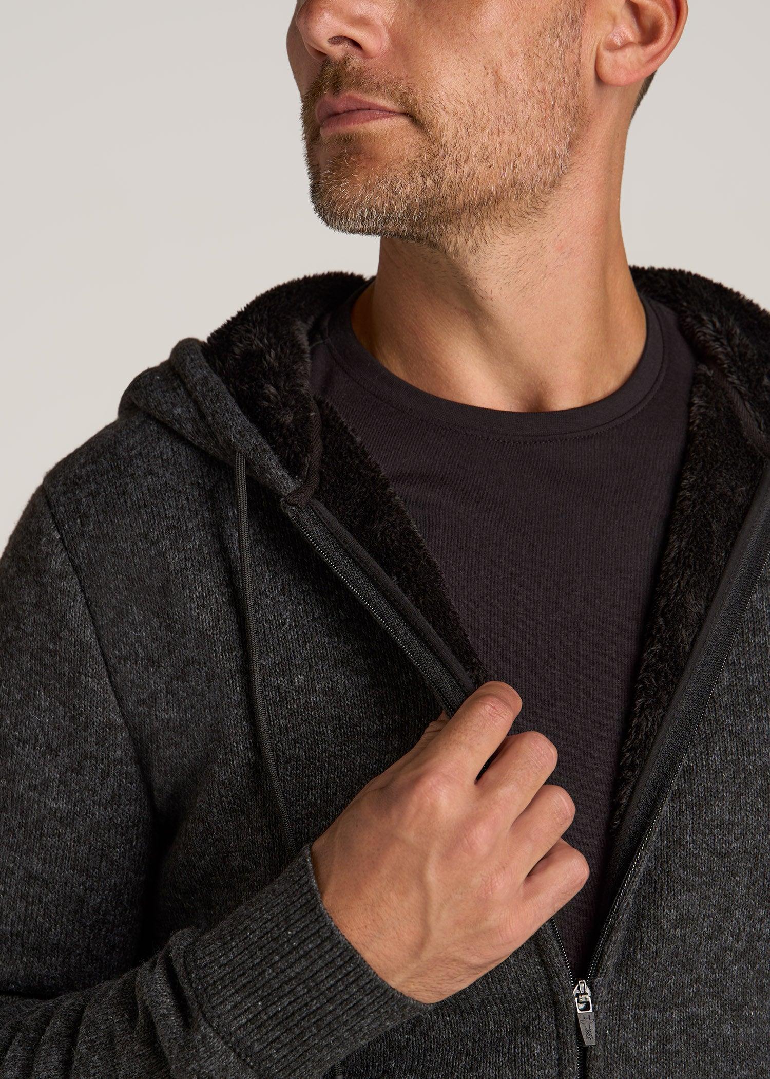 Hooded Sherpa Sweater for Tall Men in Charcoal Mix Product Image