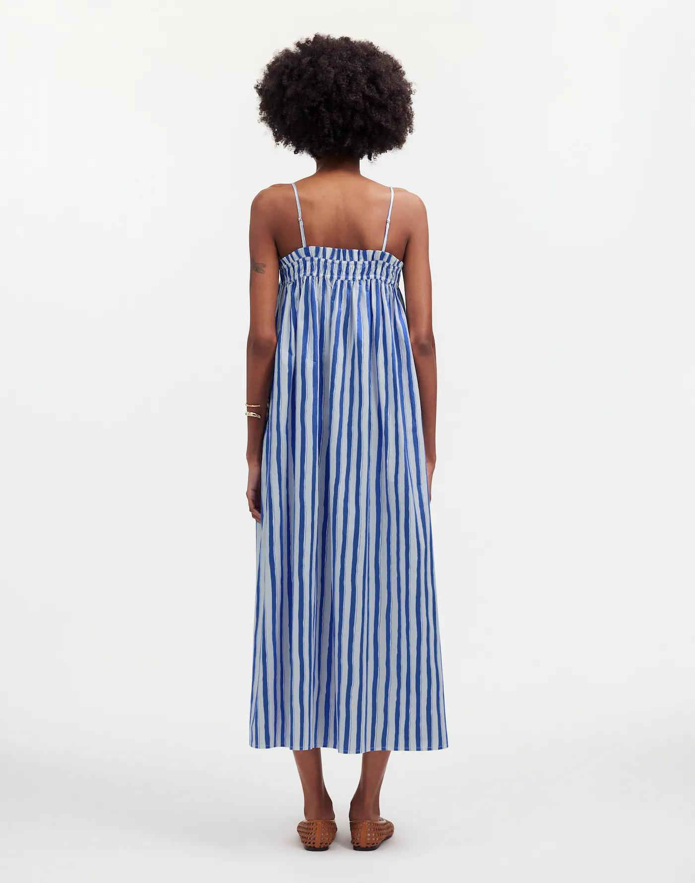 Ruffle A-Line Midi Dress in Stripe Poplin Product Image