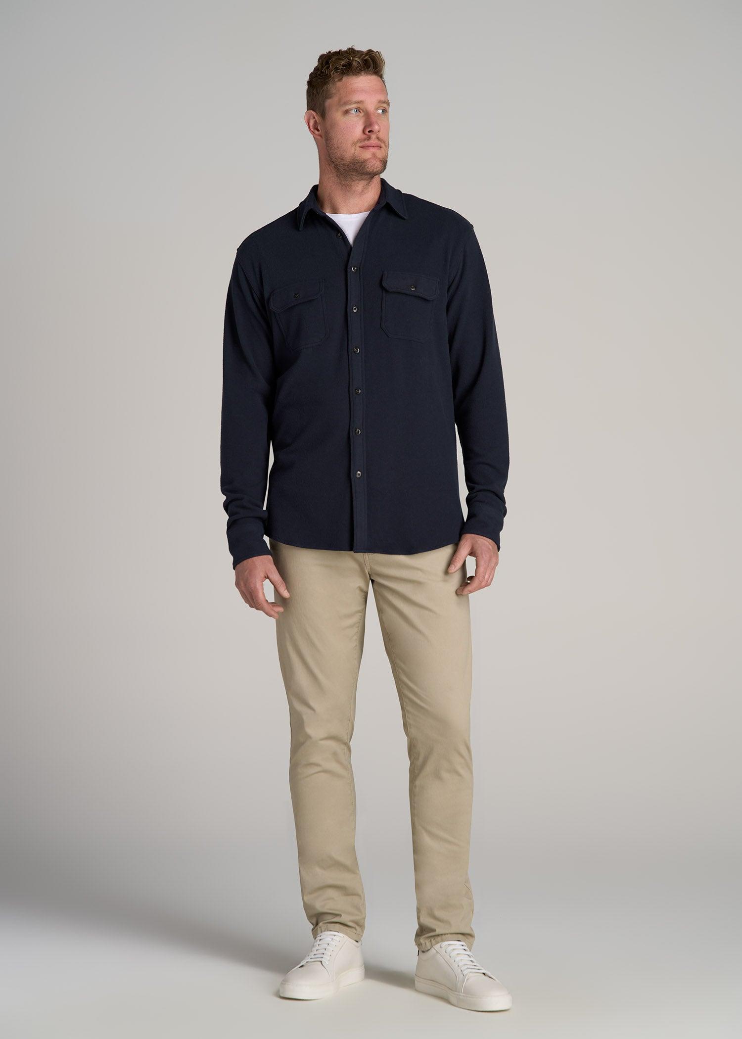 Stretch Flannel Button Shirt for Tall Men in True Navy Male Product Image