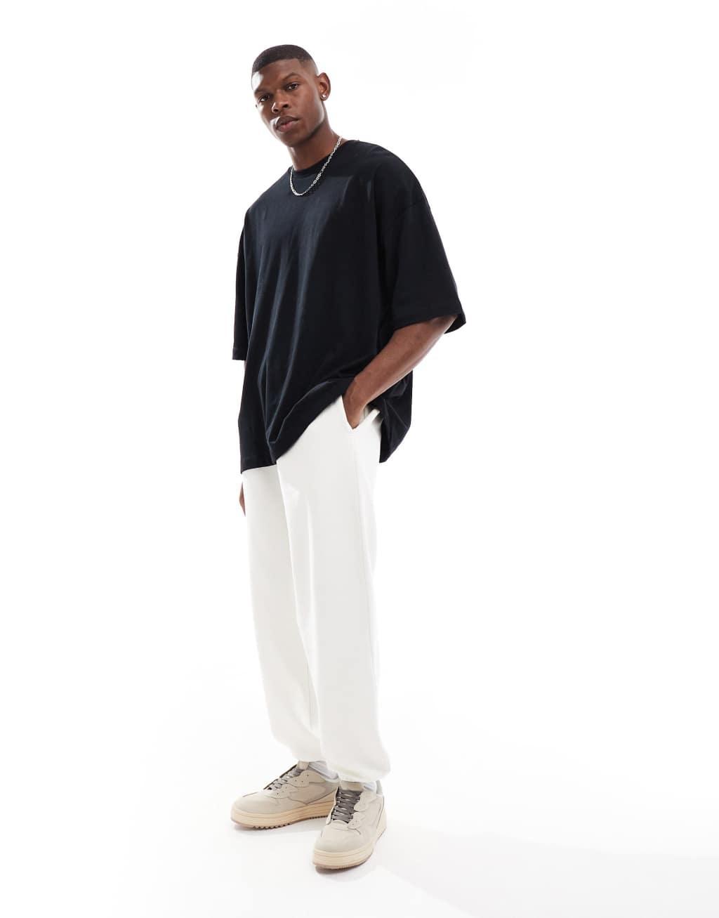 ASOS DESIGN oversized textured sweatpants in neutral - part of a set Product Image