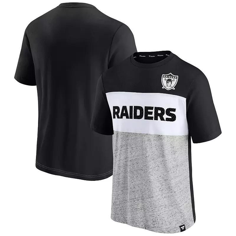 Mens Fanatics Branded Black/Heathered Gray Las Vegas Raiders Throwback Colorblock T-Shirt Product Image