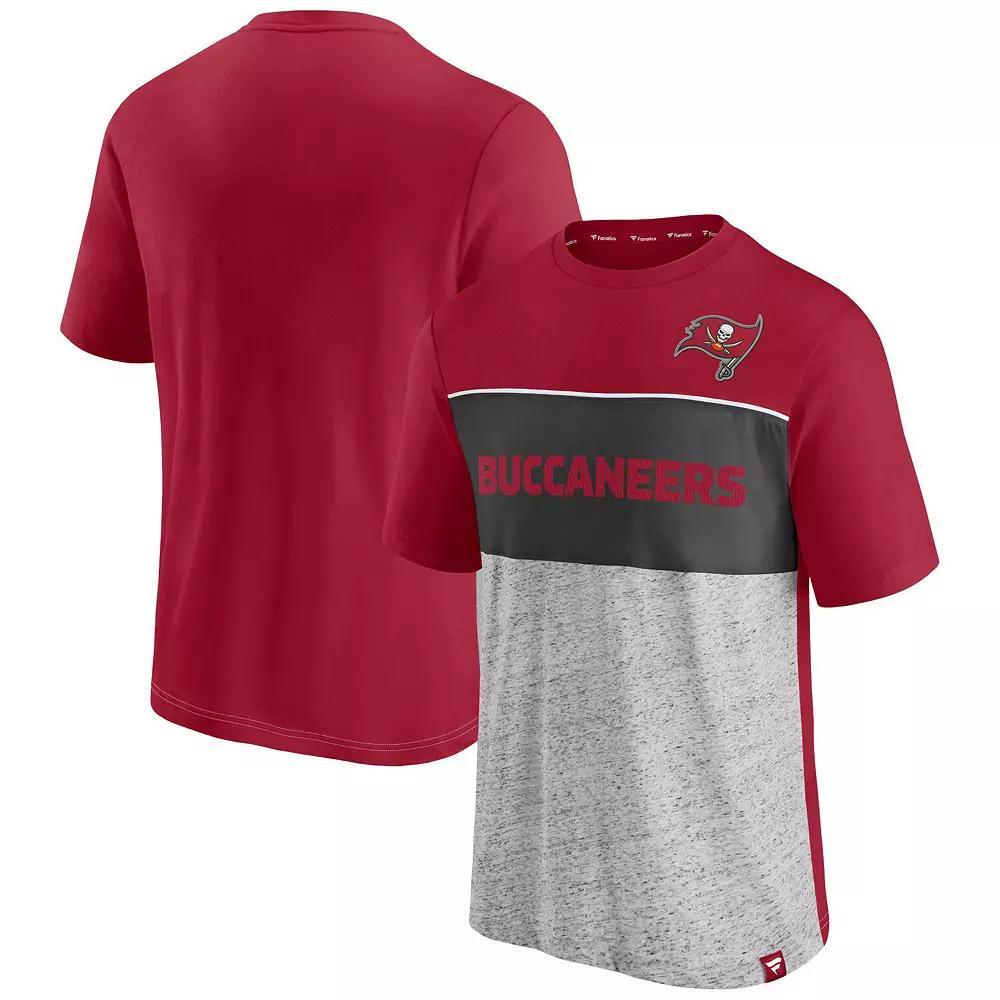 Men's Fanatics Branded Red/Heathered Gray Tampa Bay Buccaneers Colorblock T-Shirt,  Product Image