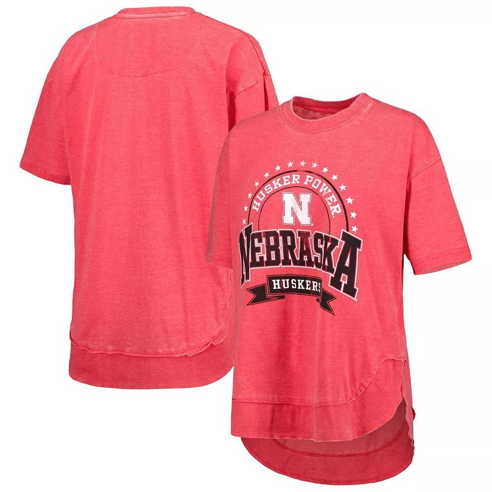 Women's Pressbox Scarlet Nebraska Huskers Vintage Wash Poncho Captain T-Shirt, Size: Small, Red Product Image