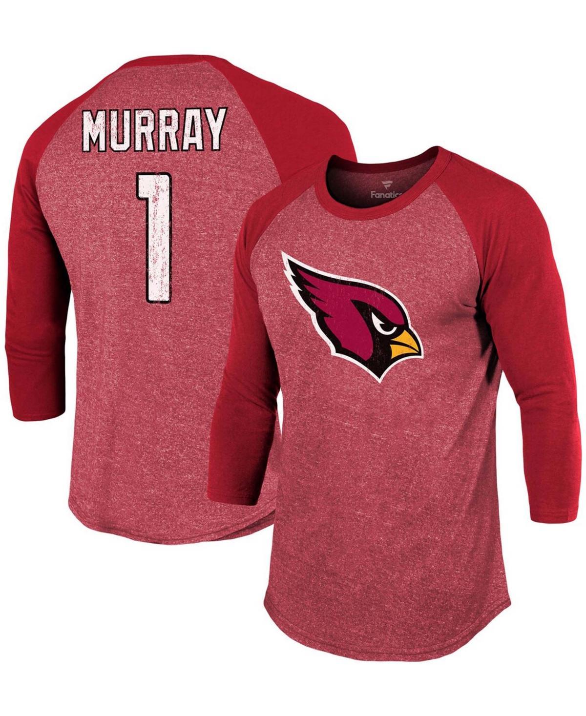 Mens Kyler Murray Cardinal Arizona Cardinals Team Player Name Number Tri-Blend Raglan 3/4 Sleeve T-shirt Product Image