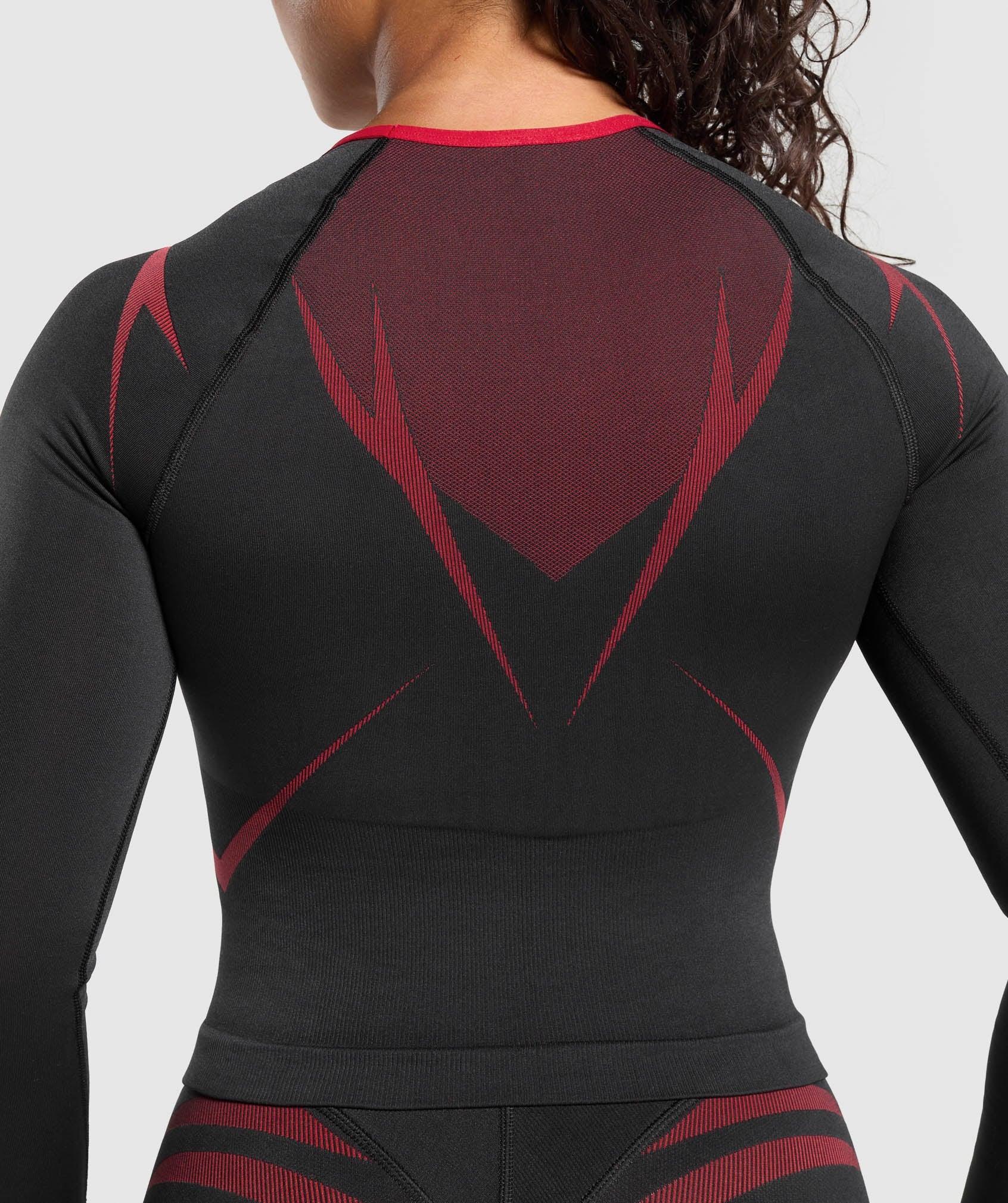 Gymshark Apex Lift Seamless Long Sleeve Crop Top - Black/Carmine Red Female Product Image