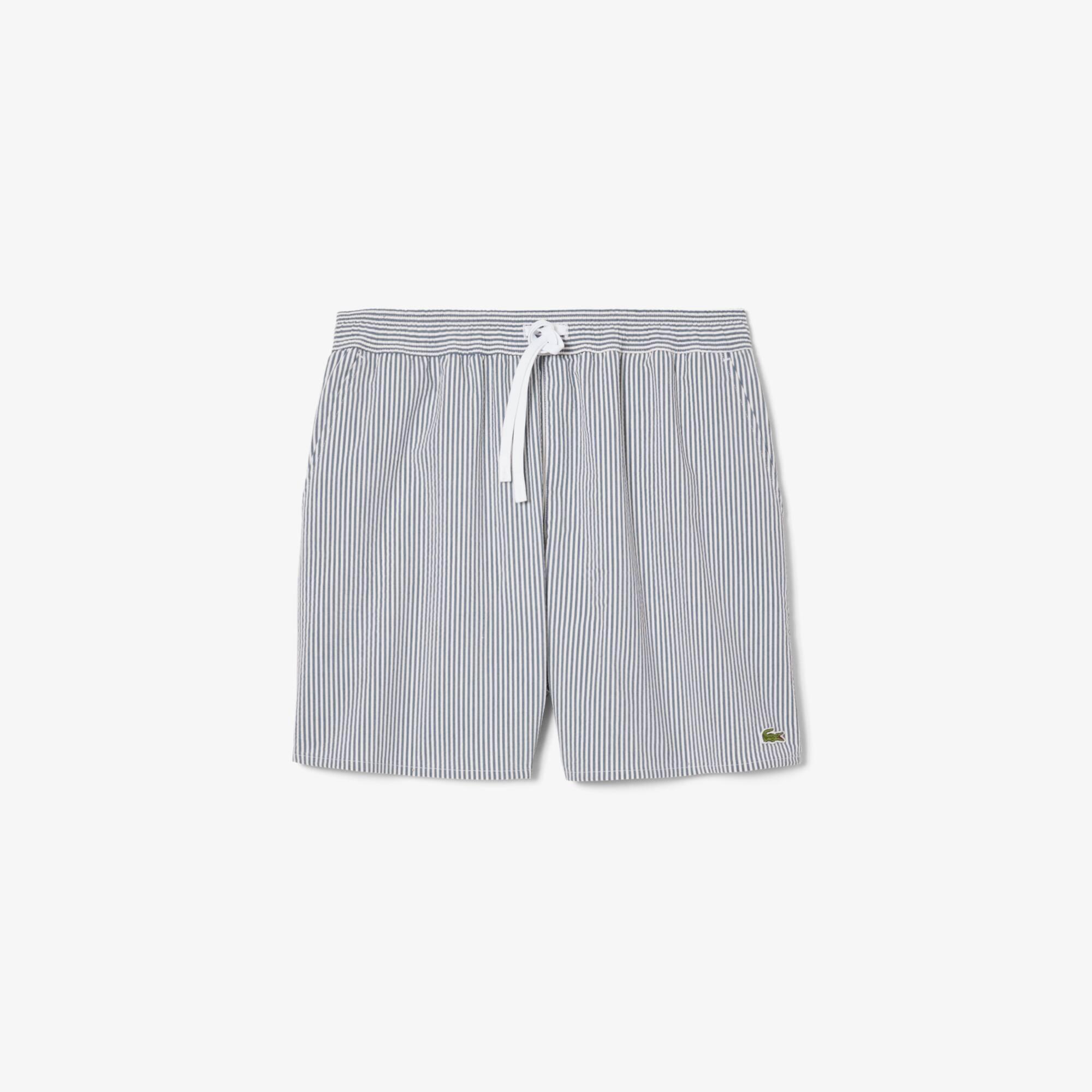 Mid Length Striped Textured Swim Trunks Product Image