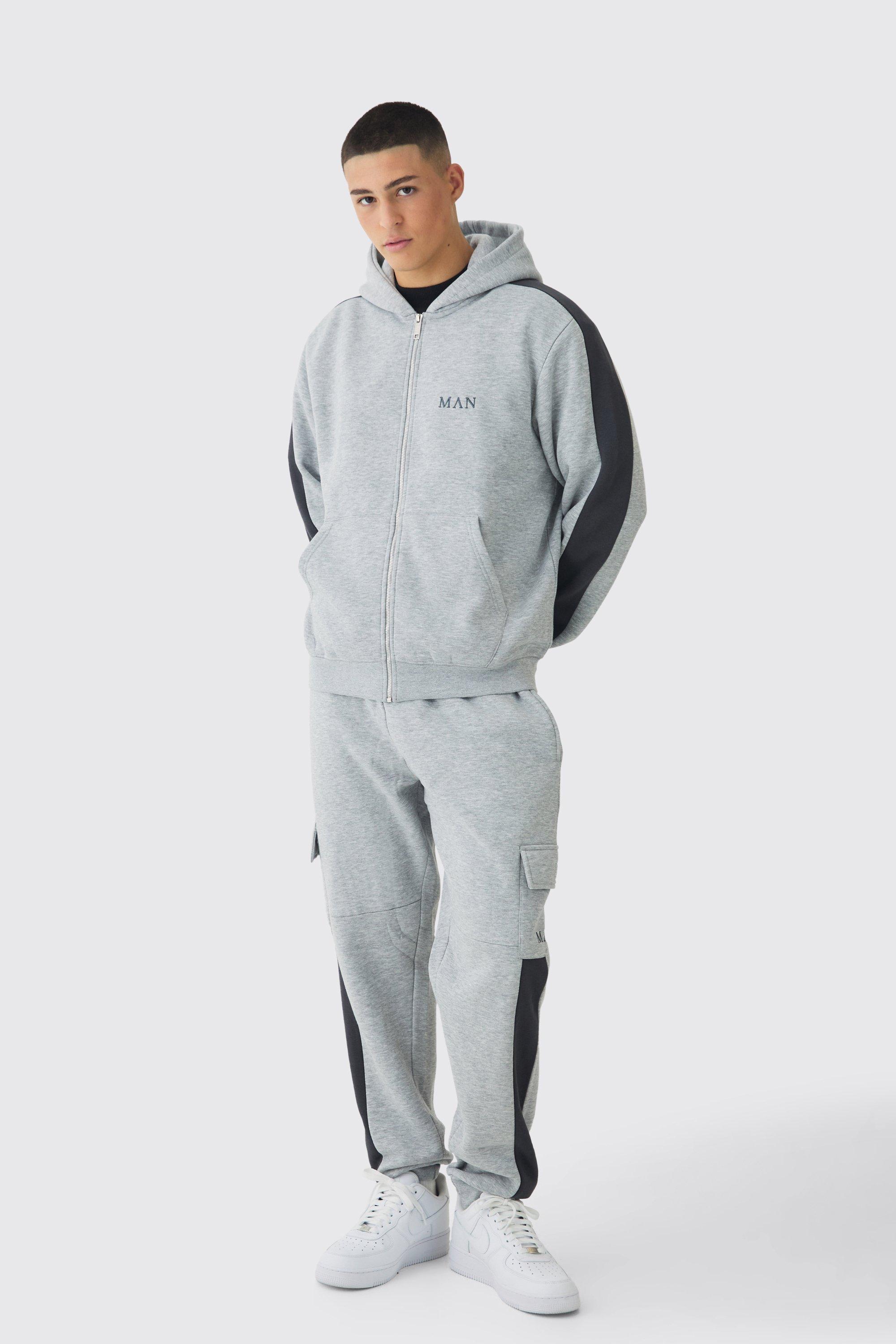 Regular Fit Colour Block Cargo Pocket Zip Through Hooded Tracksuit | boohooMAN USA Product Image