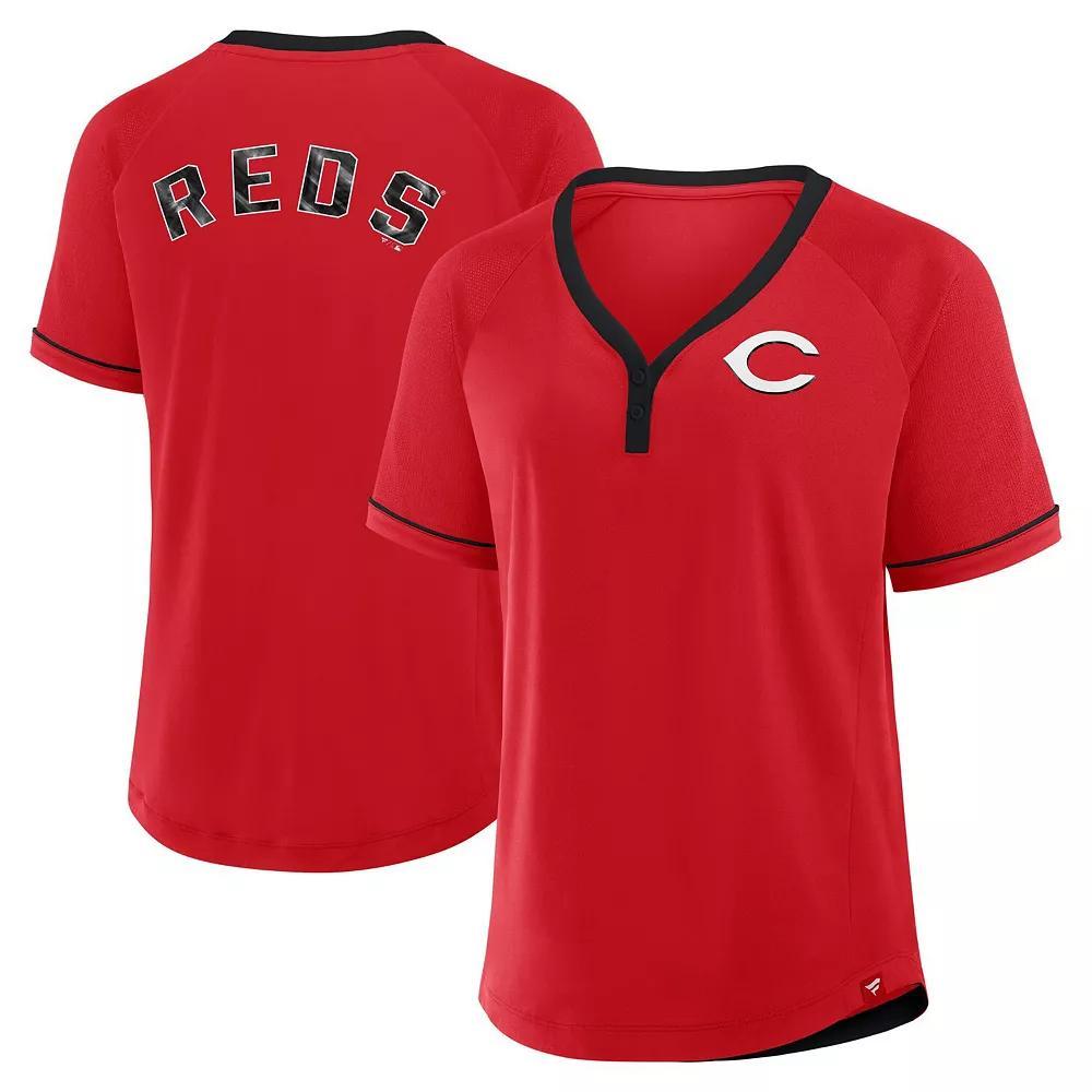 Women's Fanatics Red Cincinnati Reds League Diva Star Raglan V-Neck T-Shirt,  Product Image