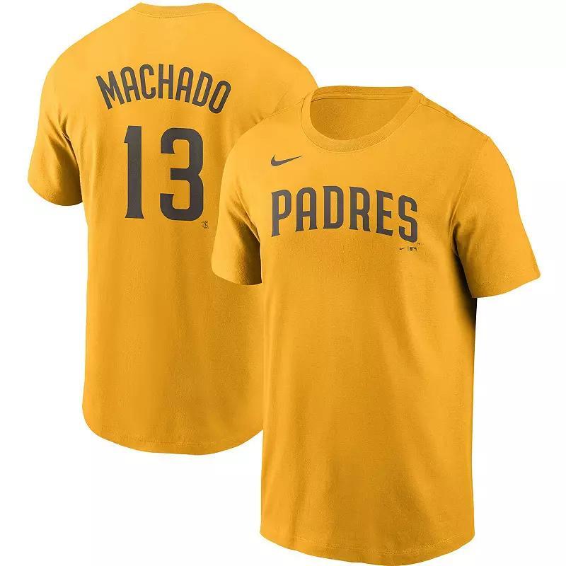 Men's Nike Manny Machado Gold San Diego Padres Name & Number T-Shirt, Size: Large Product Image