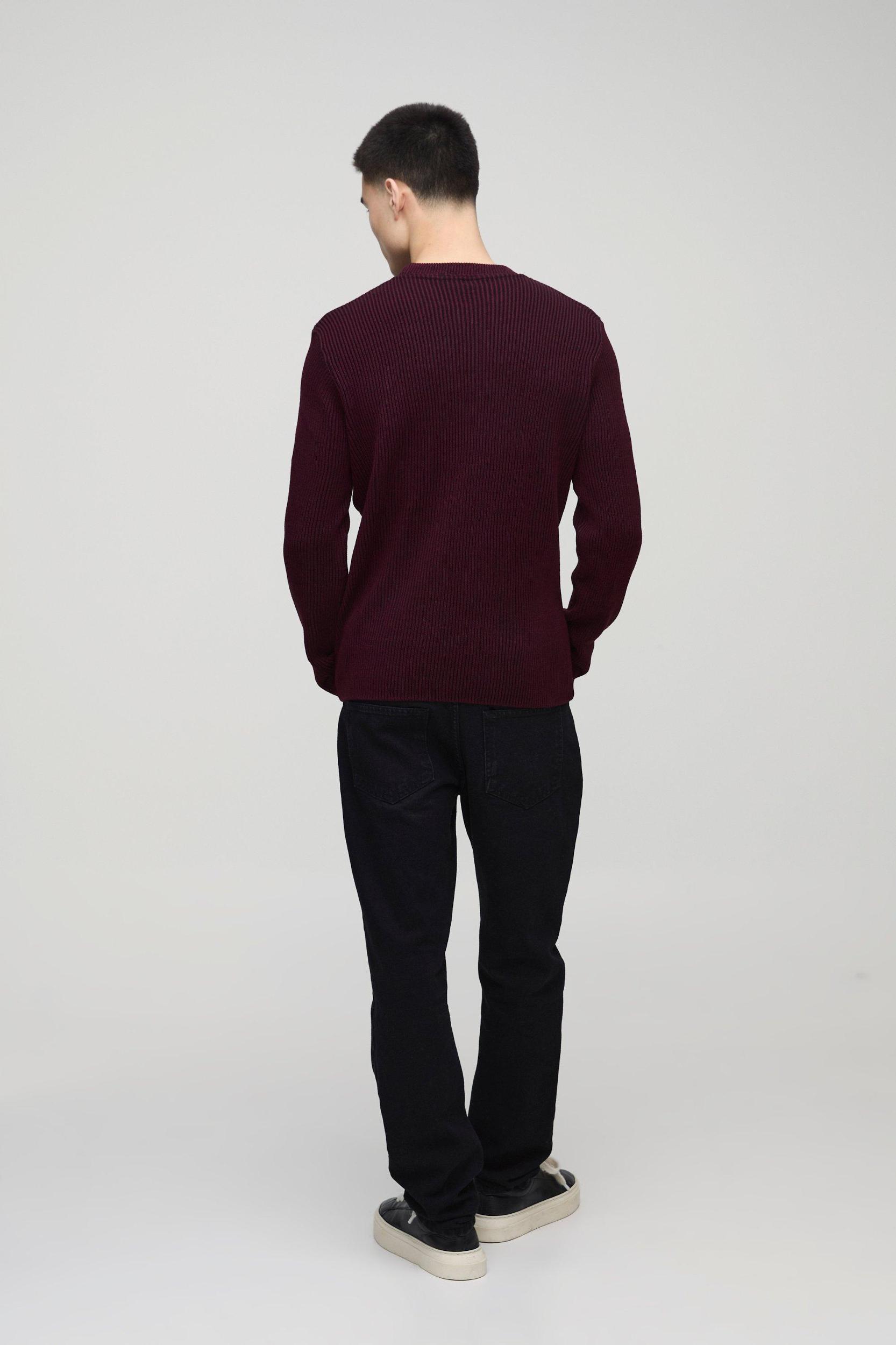 Regular Crew Neck Plated Ribbed Knit Sweater | boohooMAN USA Product Image