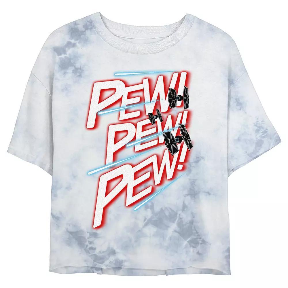 Juniors' Star Wars TIE Fighter "Pew! Pew! Pew!" Wash Crop Tee, Women's, Size: Medium, White Blue Product Image