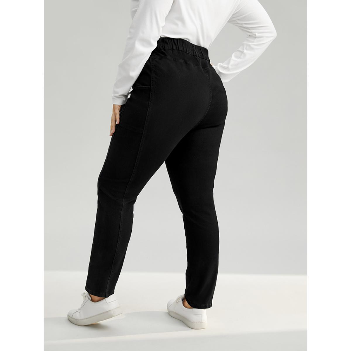 Plus Size Elastic Waist Side Pocket Skinny Jeans Women Black Casual Plain Plain High stretch Pocket Jeans BloomChic 24/3X Product Image