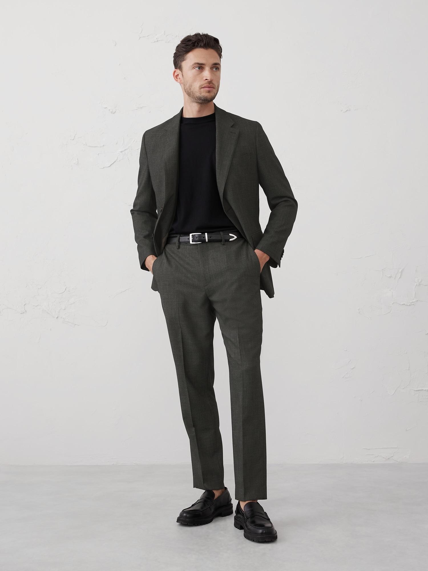 Tailored-Fit Olive Crosshatch Suit Trouser Product Image